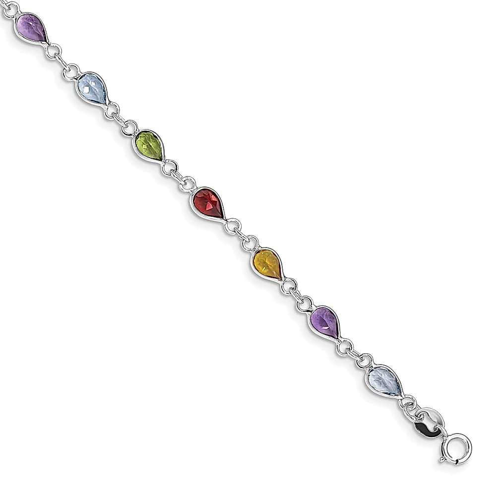 925 Sterling Silver Rainbow Gemstone Bracelet - 7 Inch Dainty Jewelry for Women, Elegant Gift for Her - Perfect for Birthday, Anniversary & Everyday Wear