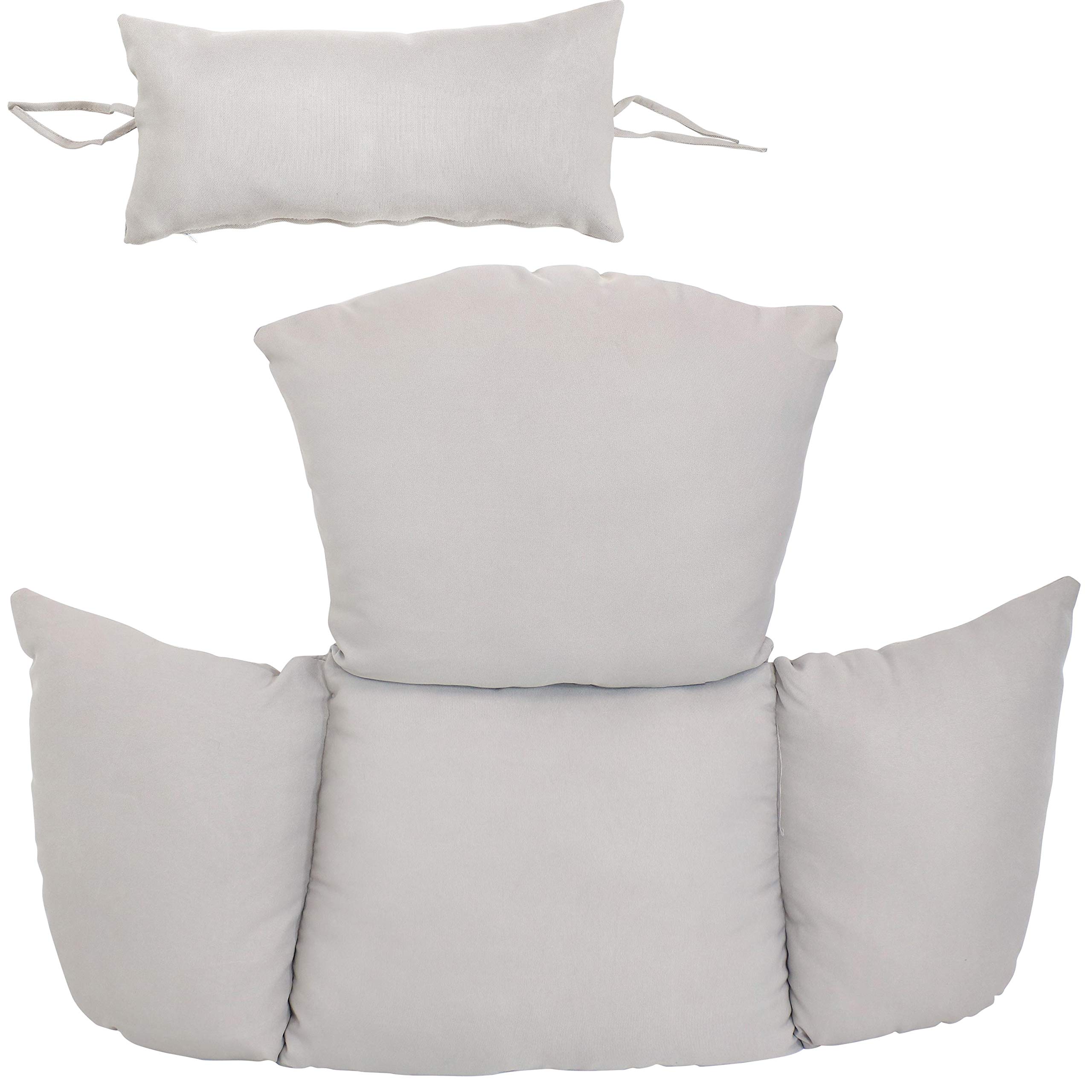 Sunnydaze 2-Piece Replacement Cushions for Hanging Egg Chair - Seat Cushion & Headrest Pillow Set - Gray Basket Chair Pads for Indoor/Outdoor Patio, Garden, and Porch Relaxation