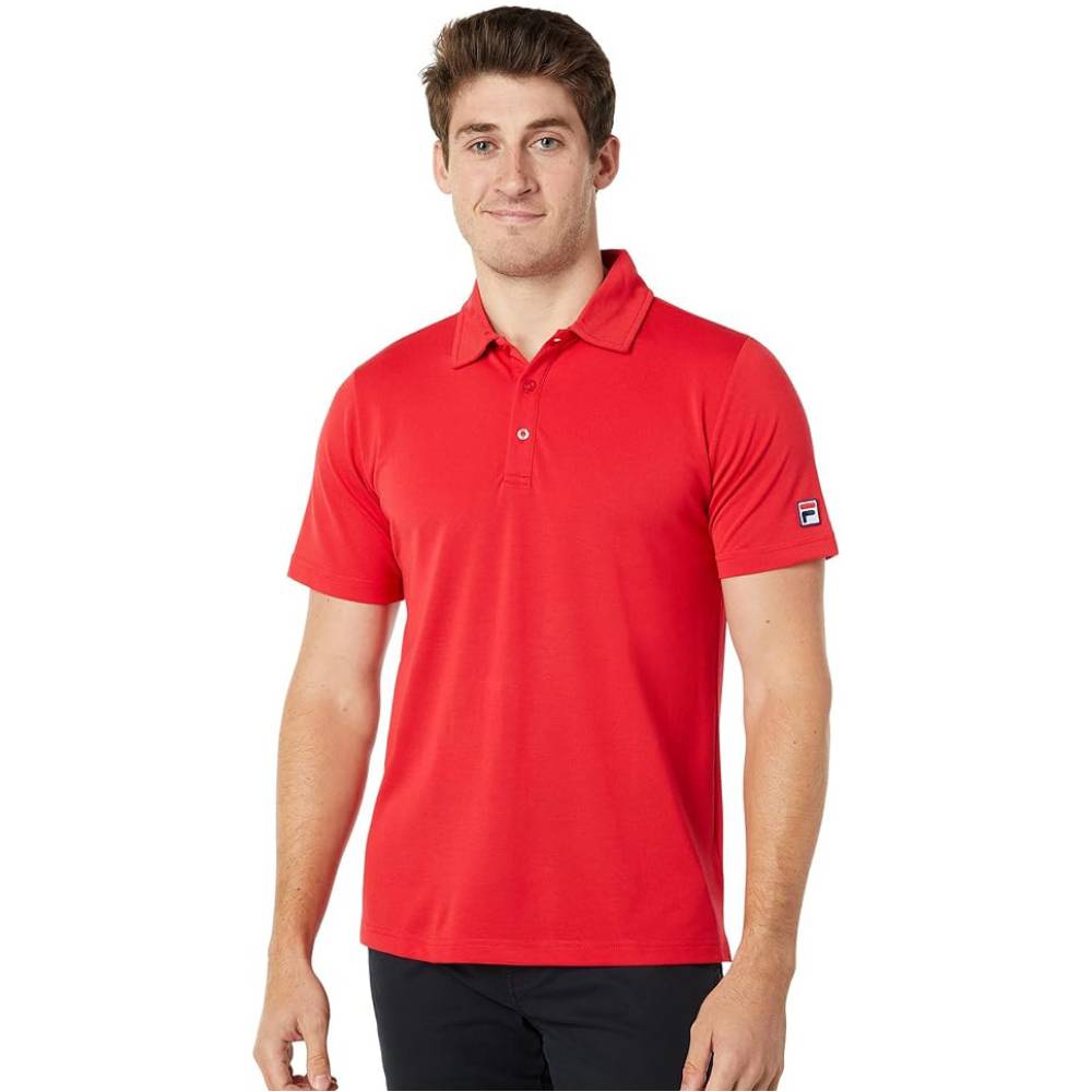 Fila Men's Essentials Pique Polo Shirt - Comfortable Cotton Blend, Classic Fit, Fila Red - Perfect for Casual Wear, Golf & Everyday Outfits