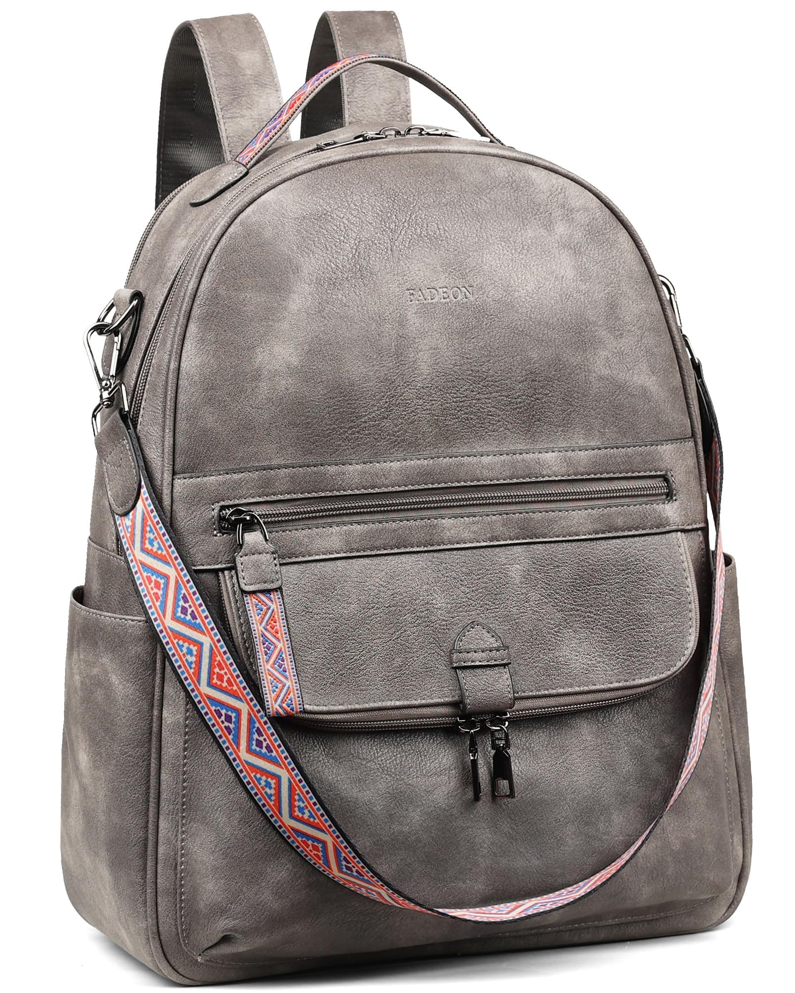 FADEON Leather Laptop Backpack for Women - Stylish PU Travel Bag with Laptop Compartment for Work & Commuting