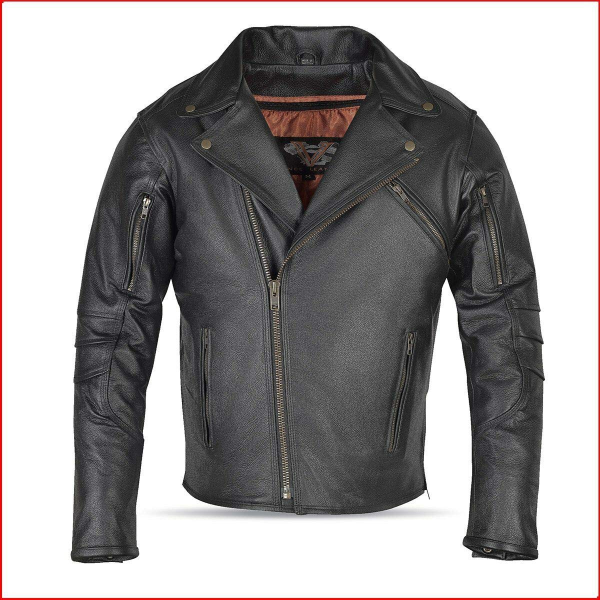 Vaince Men's Motorcycle Jacket - Black Genuine Leather Biker Jacket for Men, Butter Soft & Beltless Design (Size L Regular) | Perfect for Riding, Casual Wear & Outdoor Adventures