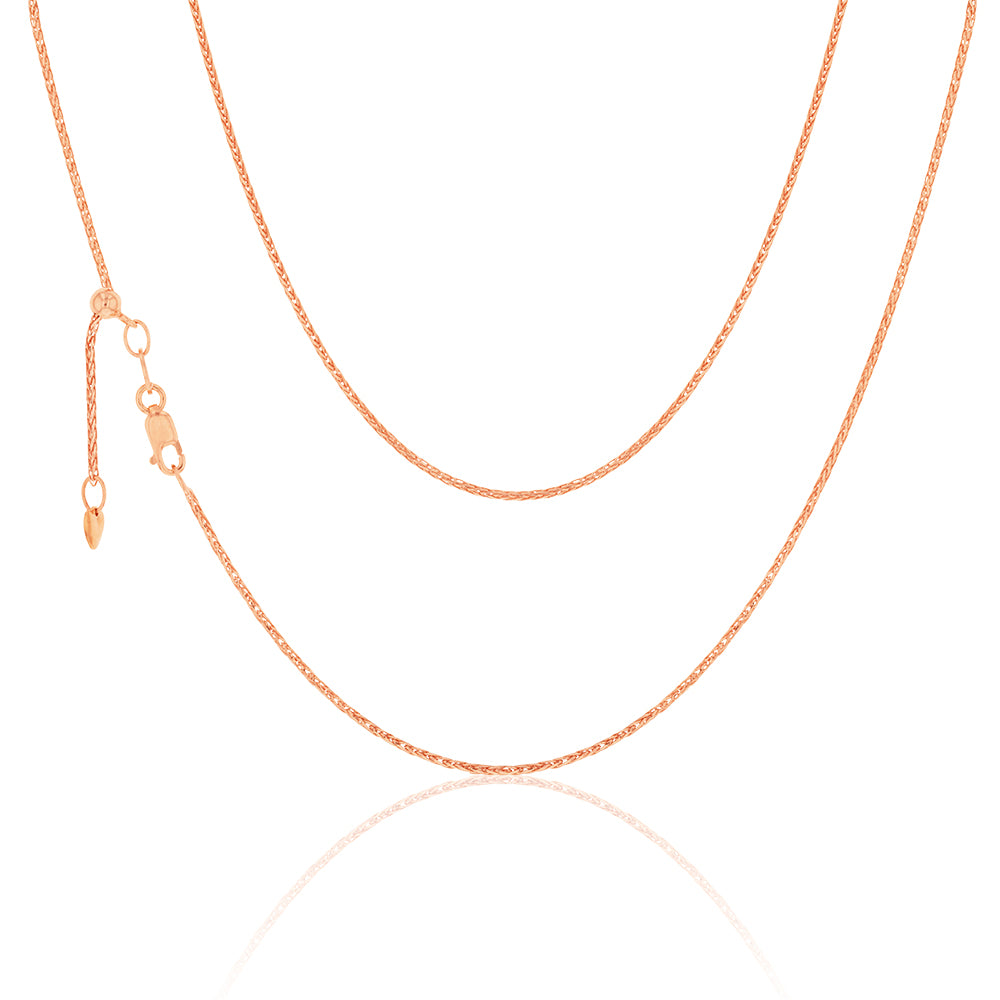9ct Rose Gold Wheat Link Extender Chain 47cm 30 Gauge - Elegant Jewelry for Layering Necklaces & Bracelets