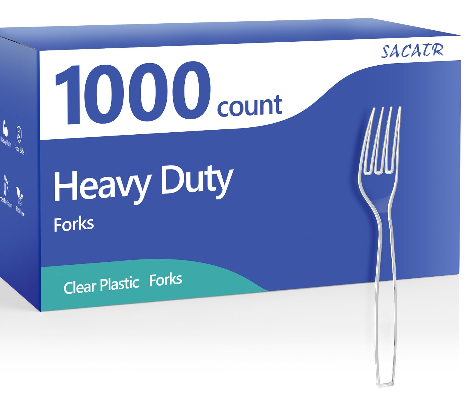 1000 Count Heavy Duty Clear Plastic Forks - BPA-Free, Heat Resistant Disposable Silverware Bulk Pack for Parties, Events, Picnics, BBQs & Everyday Use - Durable & Eco-Friendly Cutlery