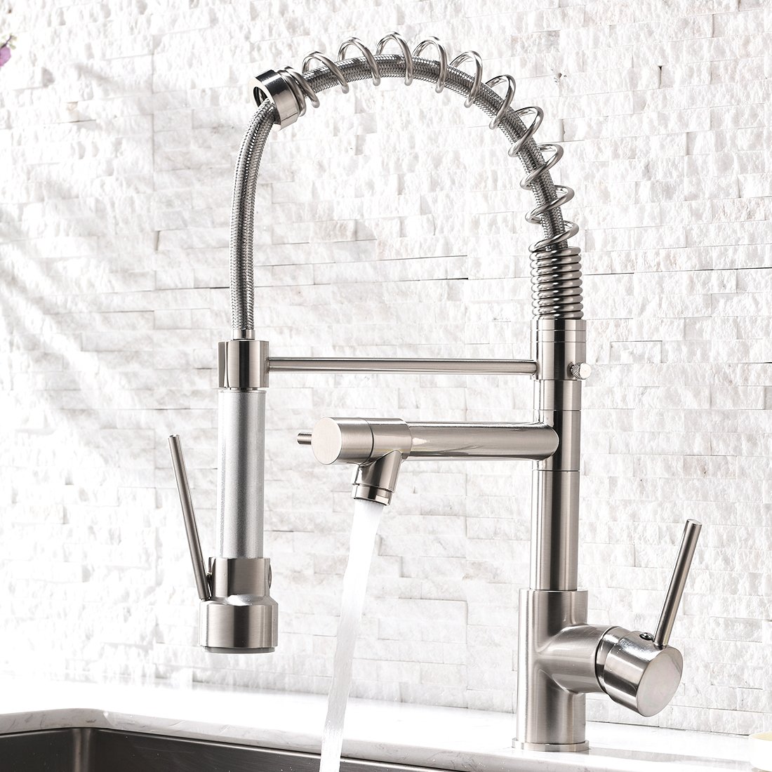 AIMADI Brushed Nickel Single Handle Pull Down Kitchen Faucet - Stainless Steel Contemporary Sink Faucet with Sprayer for Modern Home Kitchen Renovation & Upgrade