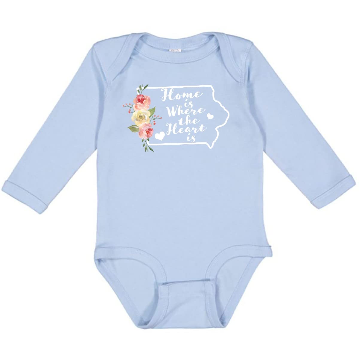 Inktastic Iowa Home is Where The Heart is Watercolor Print Long Sleeve Baby Bodysuit - Soft Cotton Onesie for Newborns & Infants - Perfect for Family Photos, Holidays & Everyday Wear
