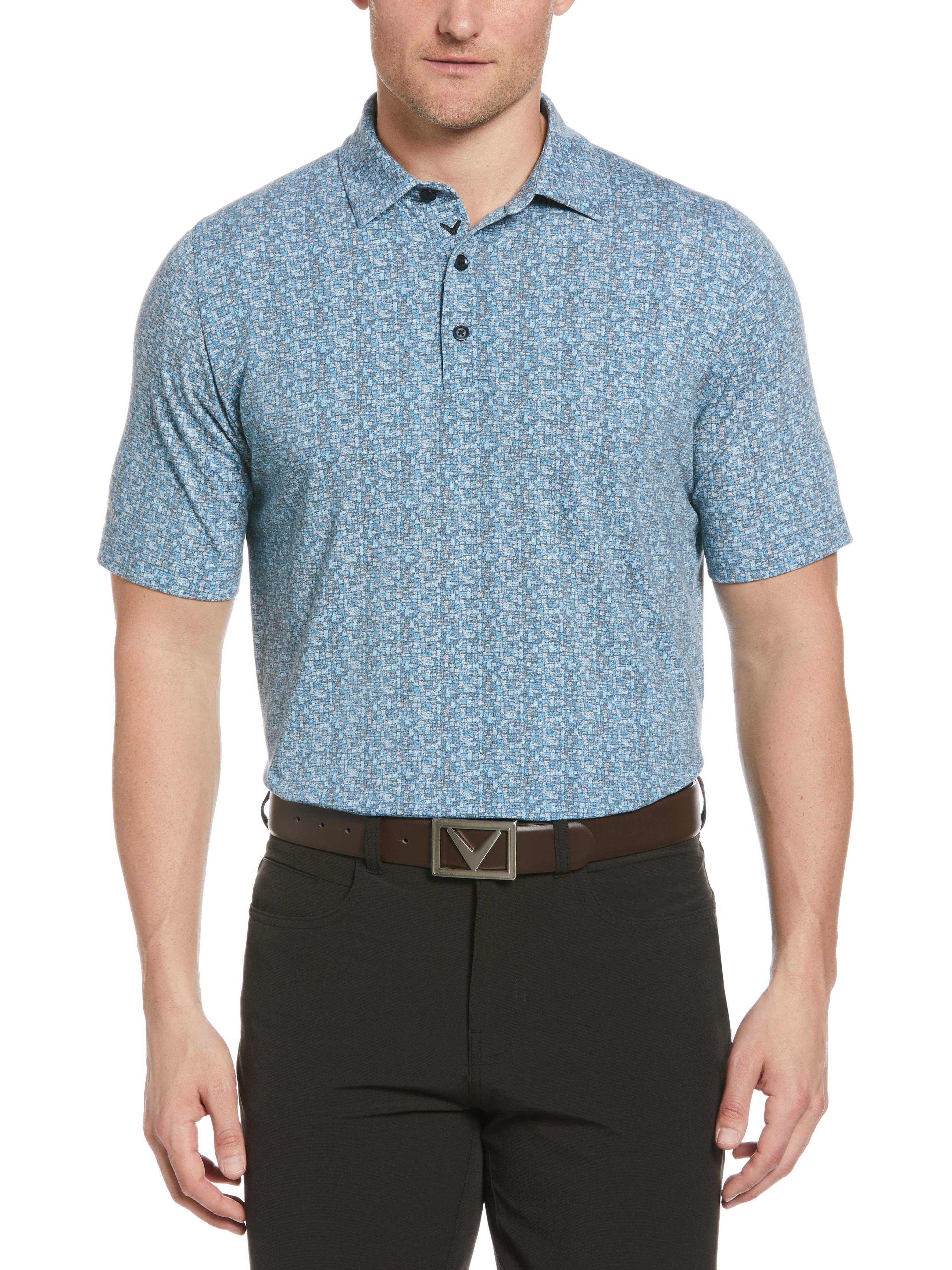 Men's Glitched Oxford Print Golf Polo Shirt - Stylish & Comfortable for Golf, Casual Wear & Outdoor Activities