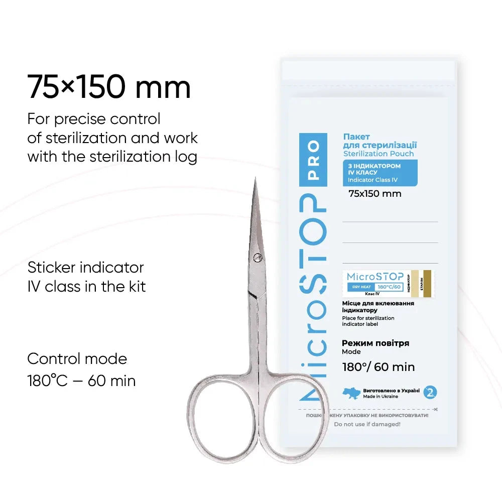 MicroStop PRO Dry Heat Sterilization Pouches with Class 4 Indicator - 75x150mm (100 Pack) - Ideal for Dental Offices, Tattoo Shops & Medical Clinics