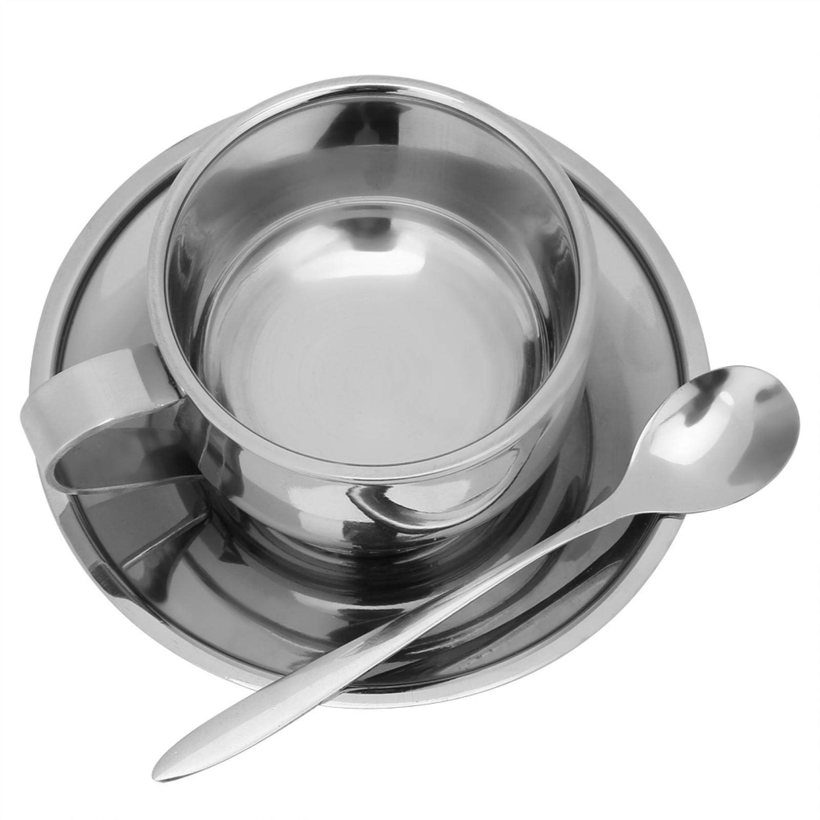 Reusable Stainless Steel Coffee Cup Set with Spoon & Saucer - 12oz Insulated Travel Mug for Hot & Cold Drinks - Perfect for Bar, Cafe, Office, Home & Outdoor Use