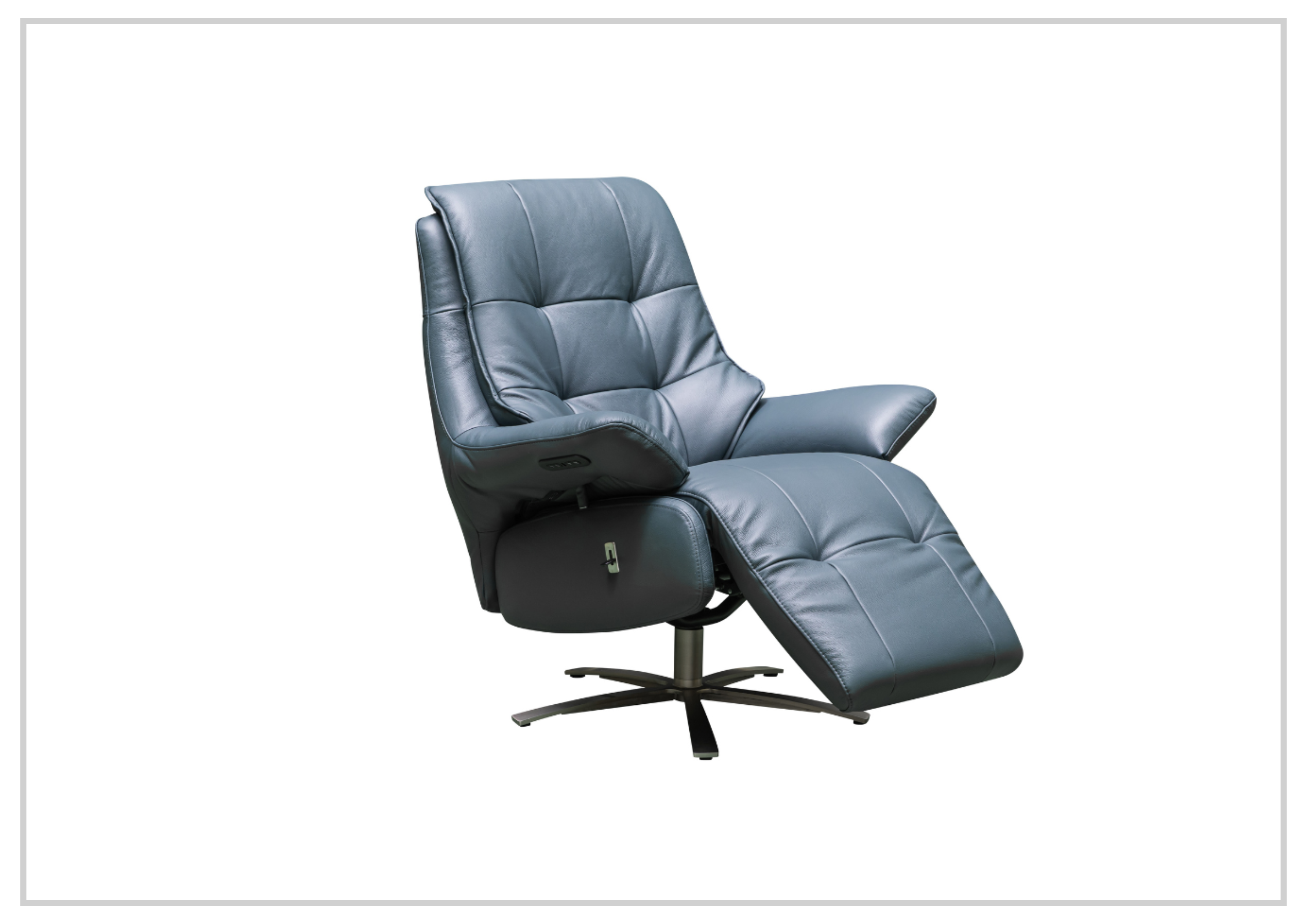 Klaussner Serano Blaze Blue Leather Swivel Power Recliner Lift Chair - Electric Massage Recliner for Living Room, Home Theater & Elderly Care - Comfortable Adjustable Sofa with USB Charging Port