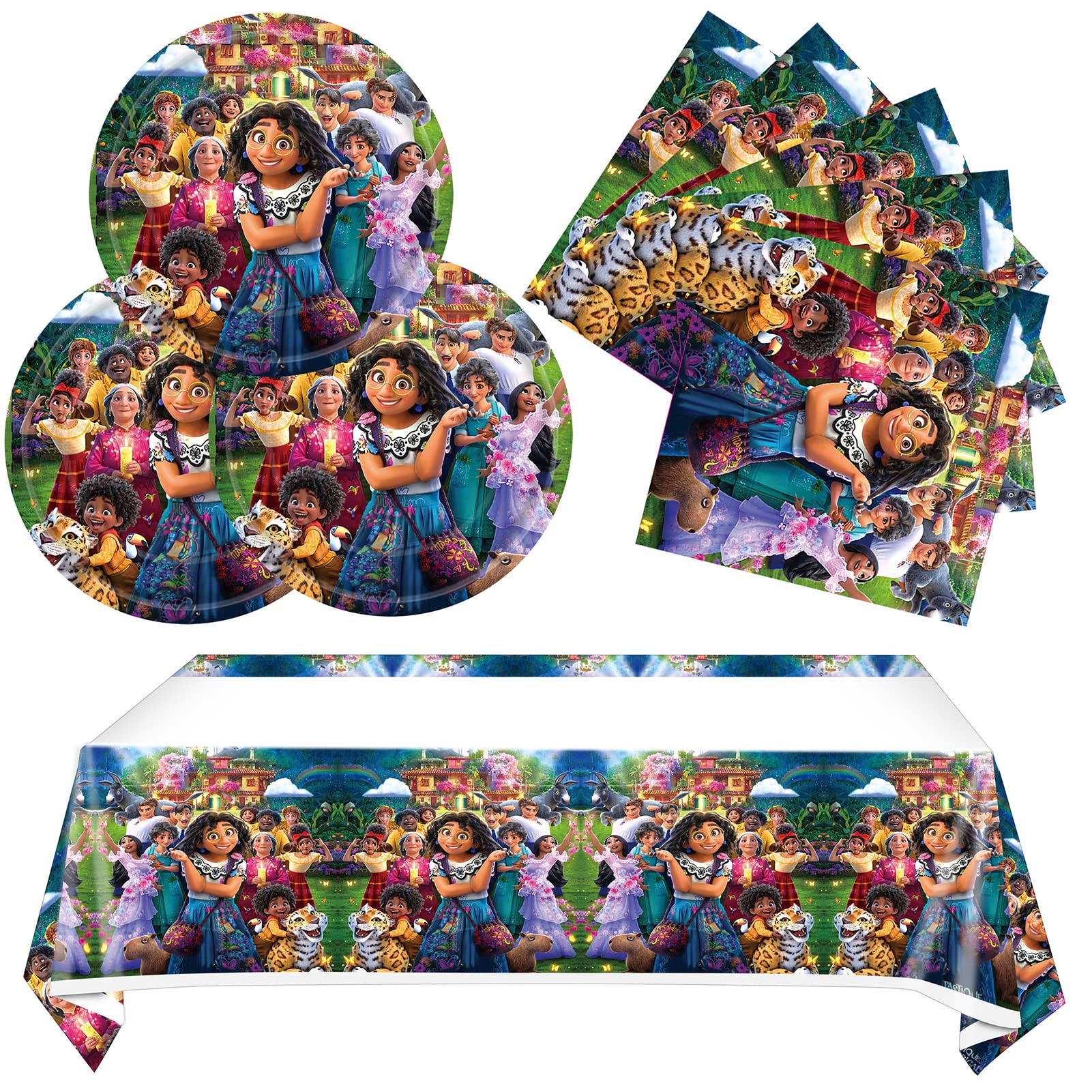 41-Piece Encanto Birthday Party Supplies Set - 20 Plates, 20 Napkins & 1 Table Cover for Magical Themed Parties | Perfect for Kids, Boys & Girls Birthday Celebrations, Baby Showers & Disney Movie Nights
