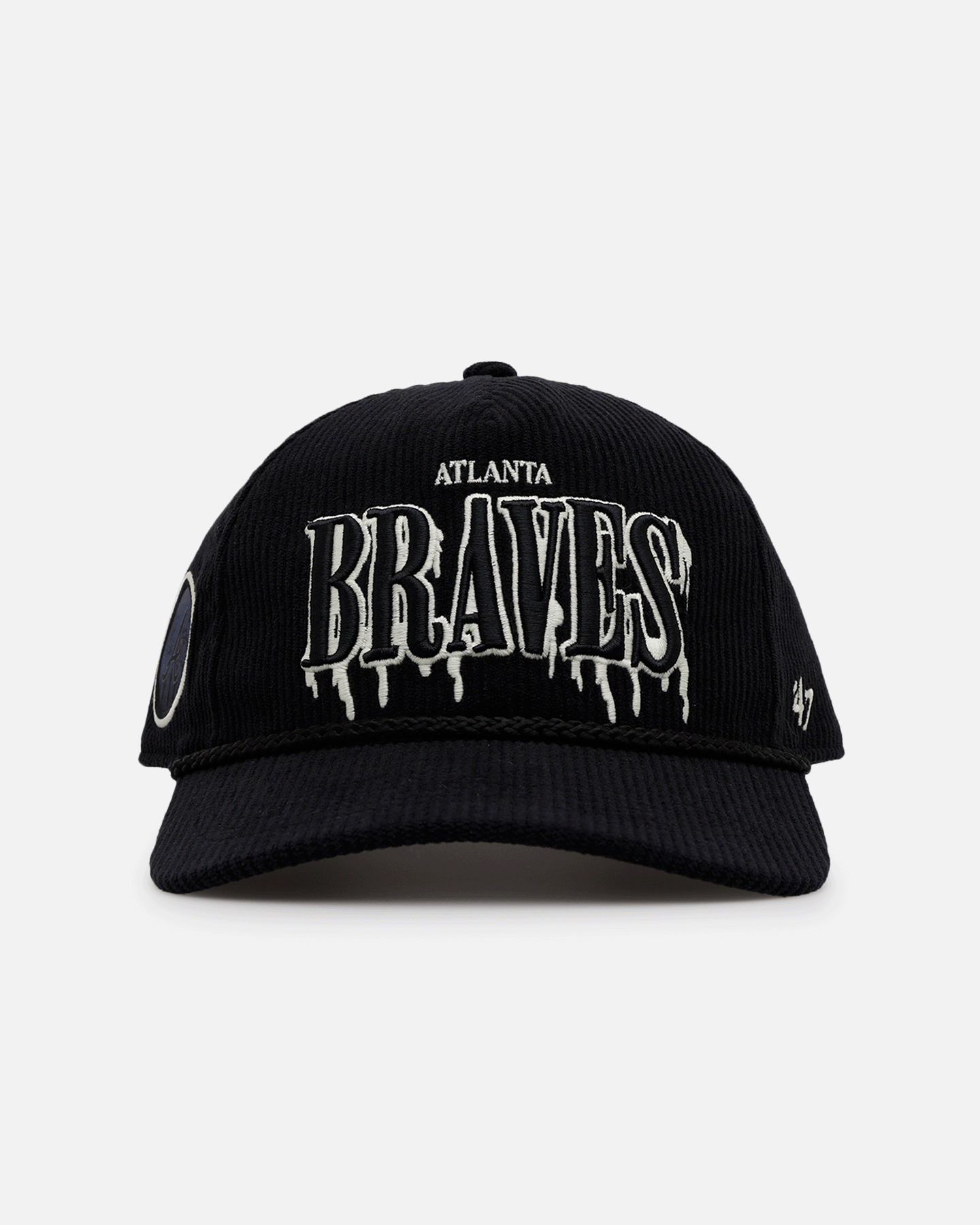 47 Brand Atlanta Braves 'Slasher' 47 Hitch Corduroy Snapback Black Hat - Official MLB Baseball Cap for Men & Women - Perfect for Sports Games, Casual Wear & Braves Fan Collection