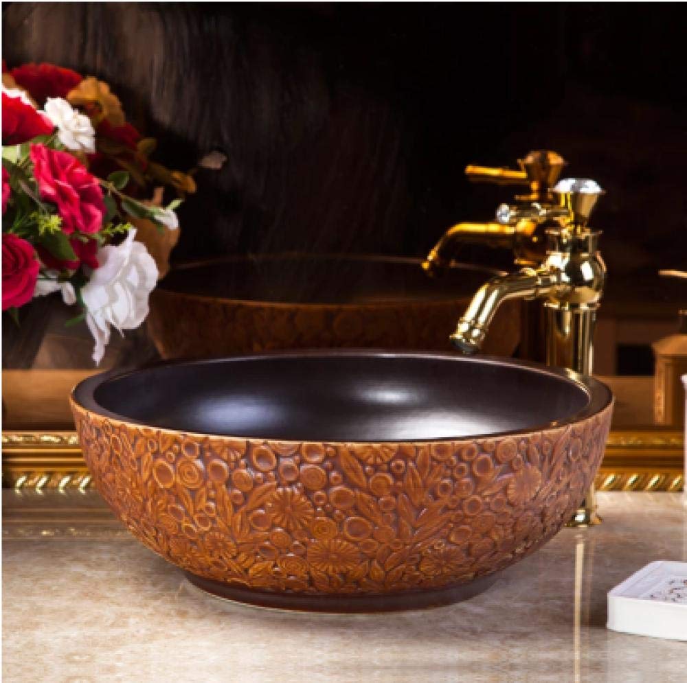 Handmade Ceramic Vessel Sink - SHAWLA Artisan Countertop Bathroom Basin in Brown | Modern Vanity Sink for Powder Rooms, Master Baths & Luxury Home Decor