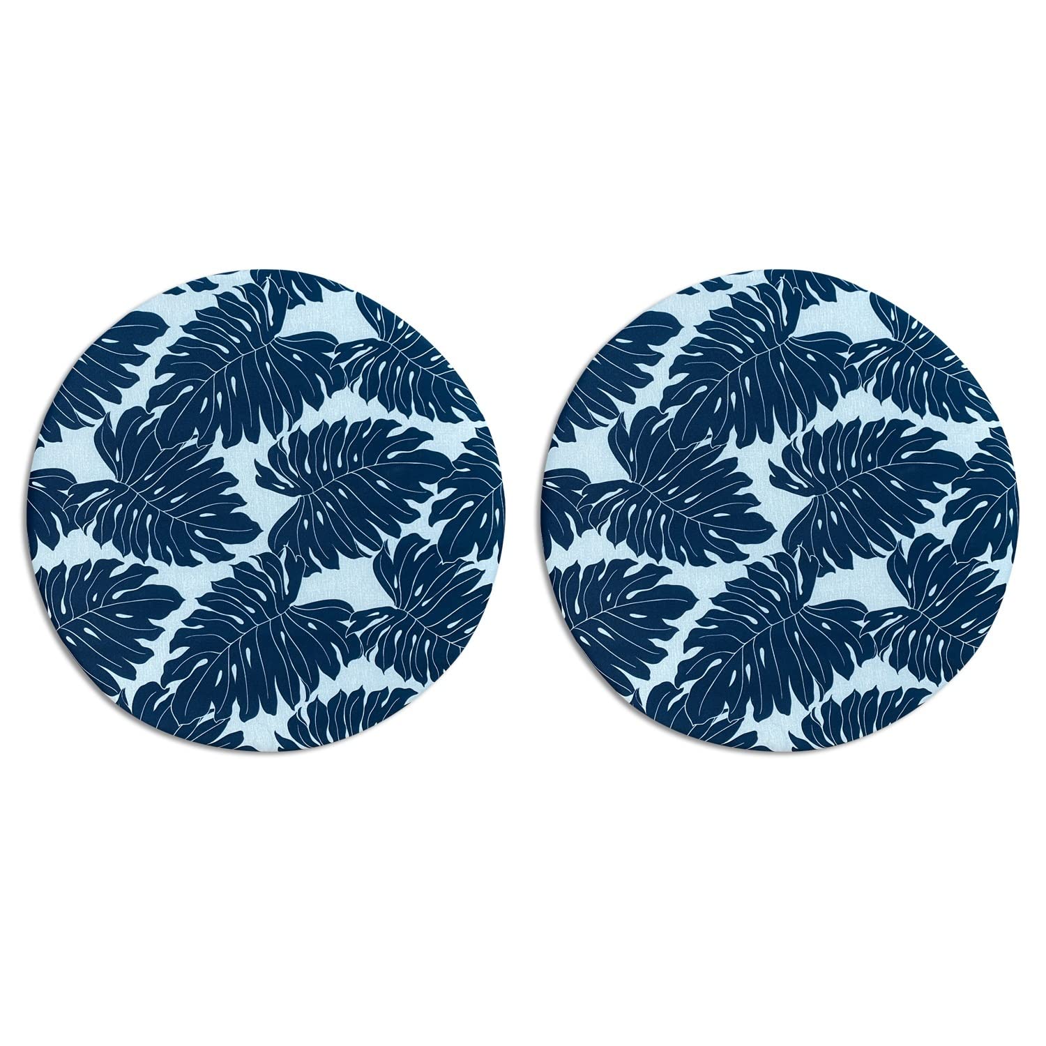 Premium FBTS Prime Bistro Chair Cushions Set of 2 - Navy Leaves Outdoor Seat Cushions 22x22 Inch Round Patio Chair Pads - Waterproof & UV Resistant for Patio, Garden, Deck, and Poolside Furniture