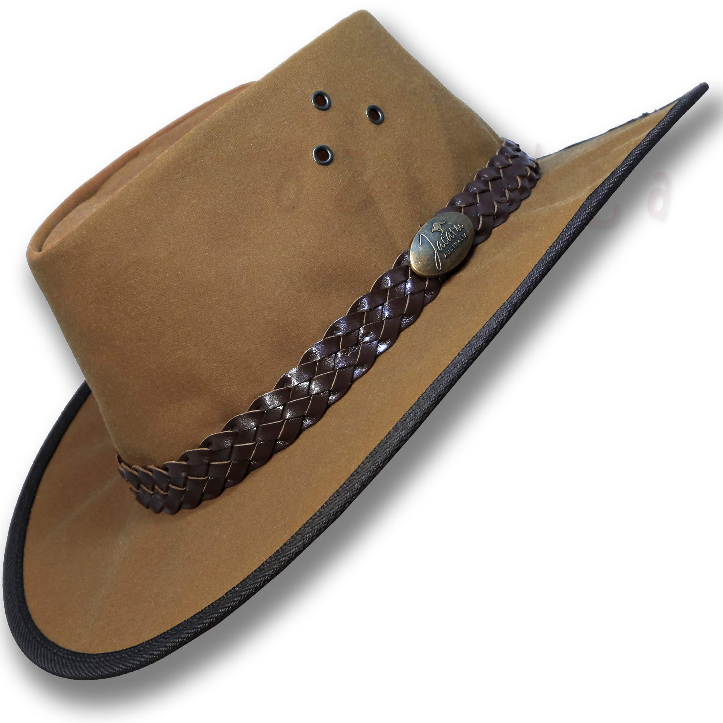Oztrala Oilskin Canvas Cowboy Hat for Men - Australian Outback Leather Bucket Hat in Black (HCKS HCKB US) | Perfect for Outdoor Adventures, Ranchers & Country Style