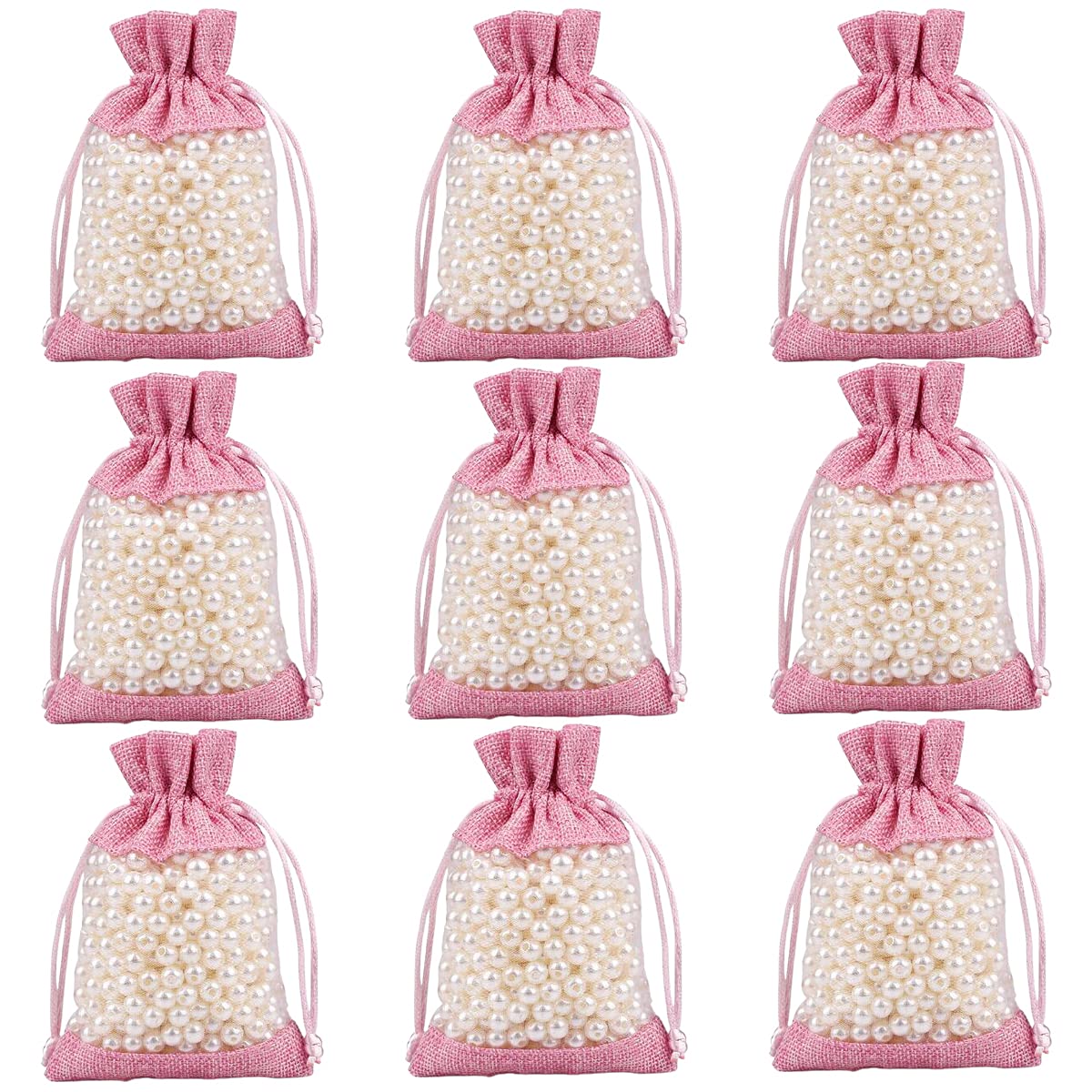 50 Pcs Pink Burlap Drawstring Bags 3.9