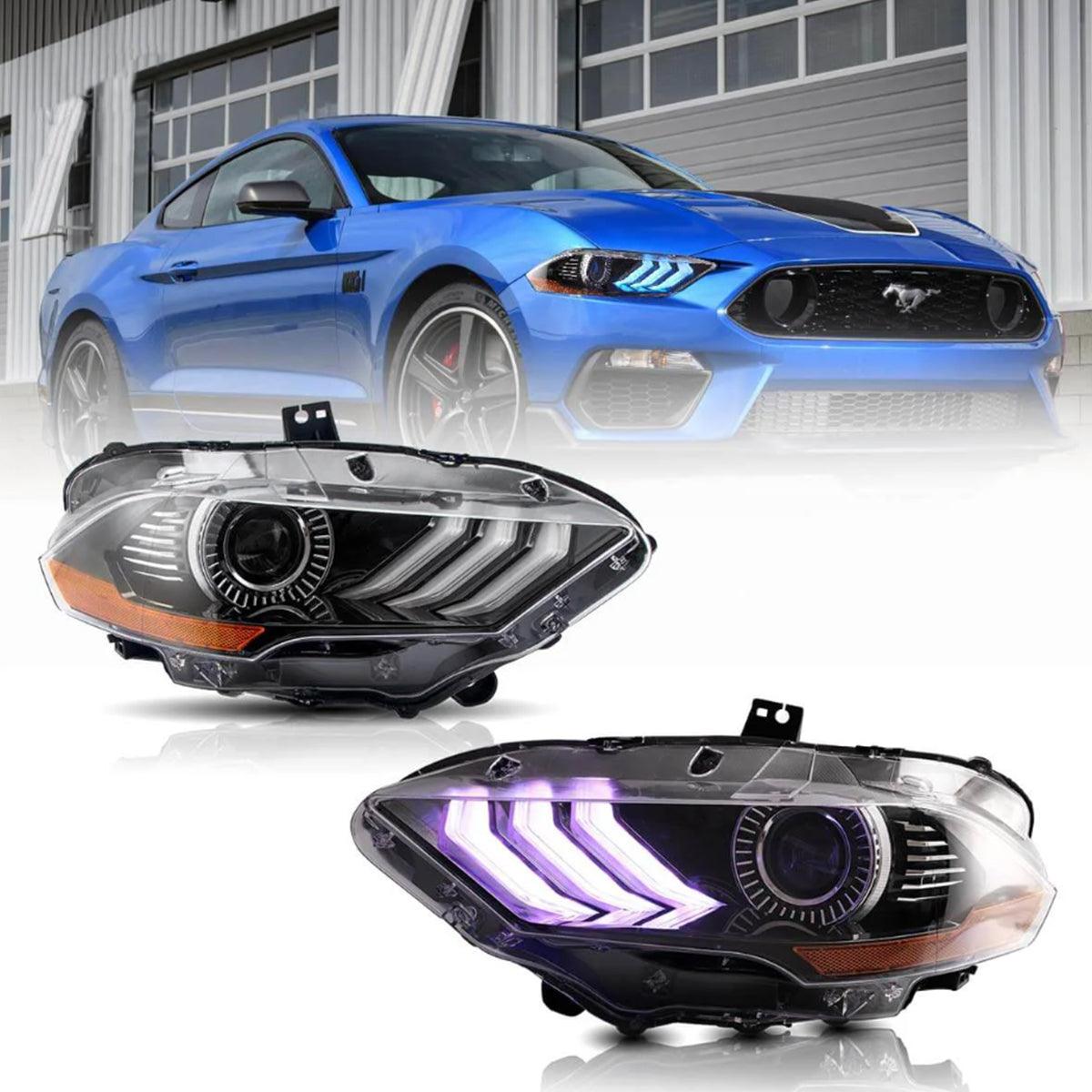 RGB LED Headlight Assembly with Dual Beam Projector for 2018-2023 Ford Mustang 6th Gen - Black Housing | Upgrade Your Night Driving & Car Styling
