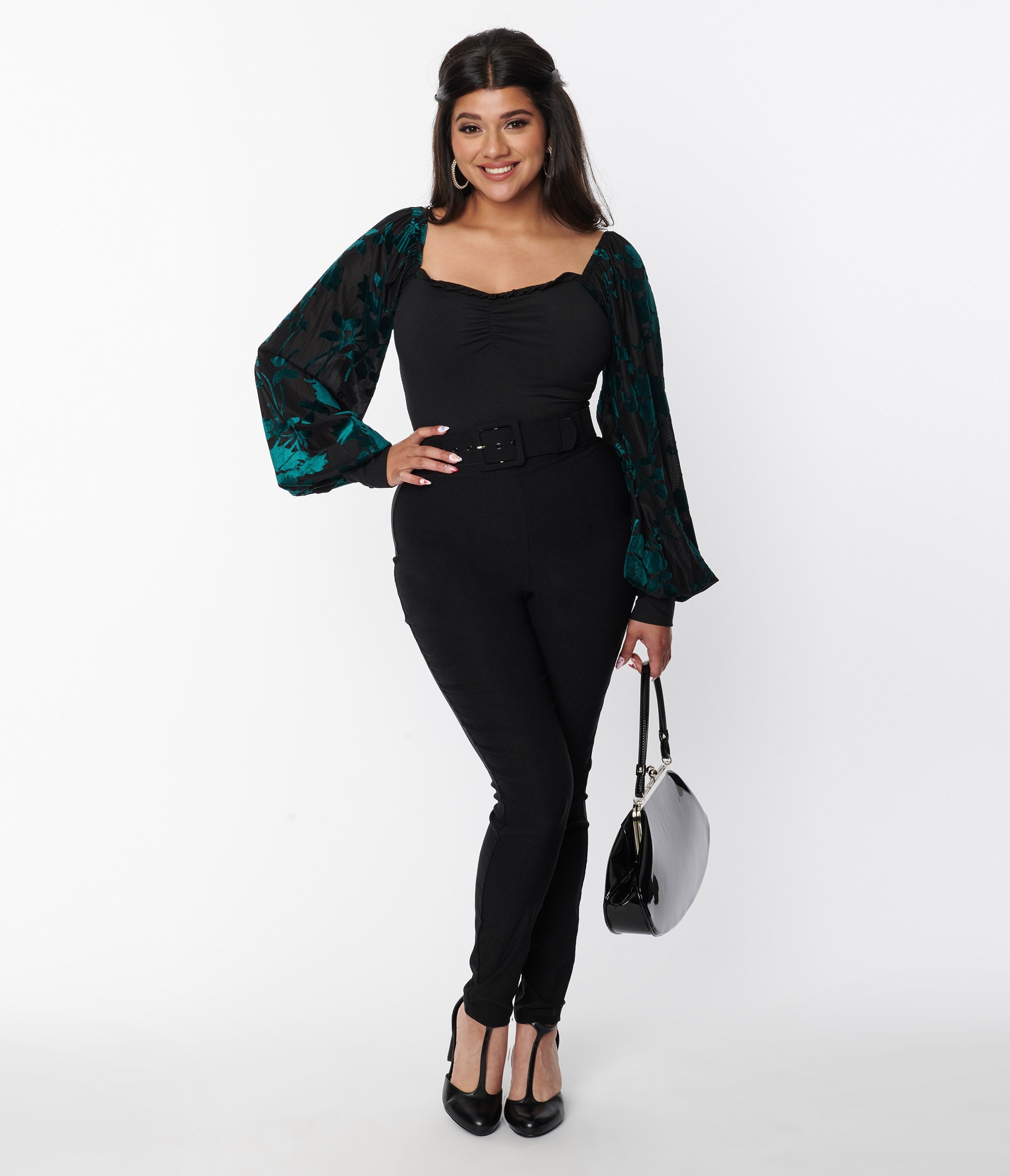 Vintage Black High Waisted Belted Rizzo Cigarette Pants for Women - Retro 50s Style Slim Fit Trousers for Casual Wear, Office & Date Night Outfits
