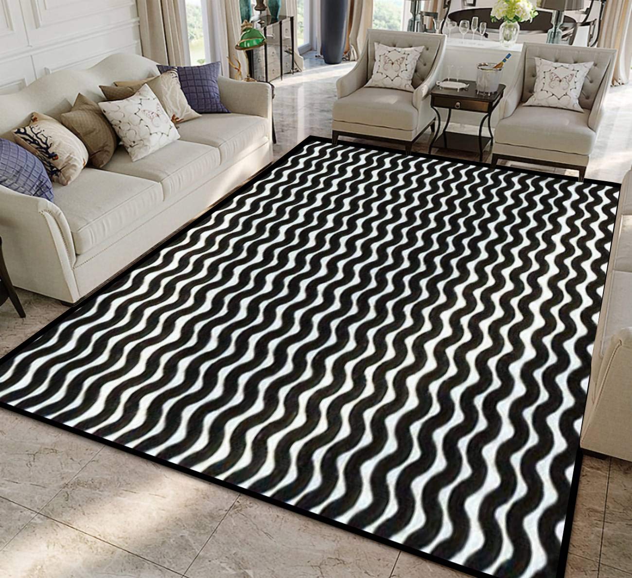 Wave Line Pattern Non-Slip Carpet Mat - Modern Soft Textured Rug for Living Room, Bedroom, Kids Room - Indoor/Outdoor Home Decor, Yoga Mat, Runner & Doormat - Perfect for Cozy Spaces, Play Areas & Entryways