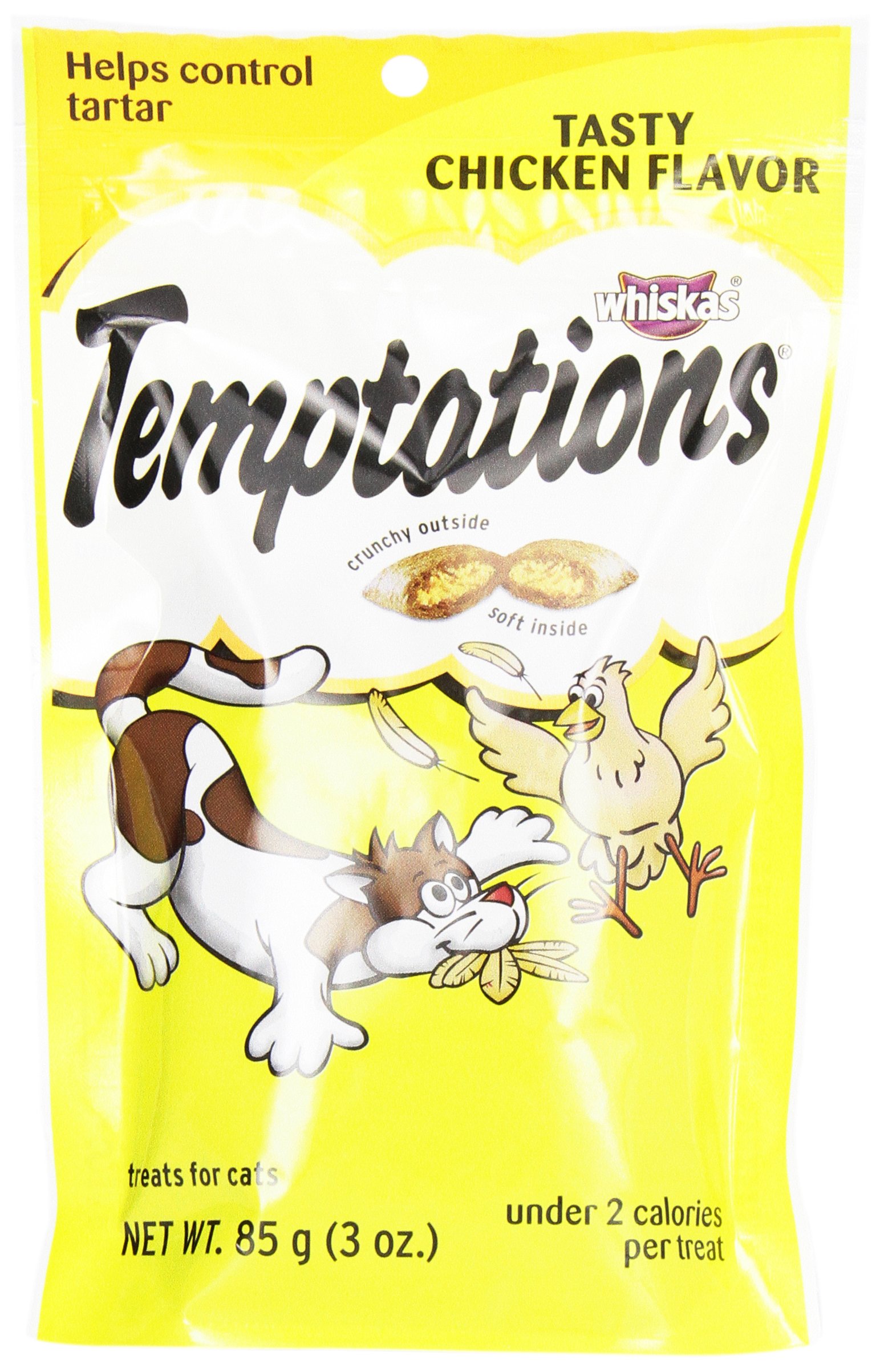 Whiskas Temptations Tasty Chicken Flavor Cat Treats - 3oz Pouches (12 Pack) | Healthy Snacks for Indoor & Outdoor Cats | Perfect for Training & Rewarding Your Feline Friend