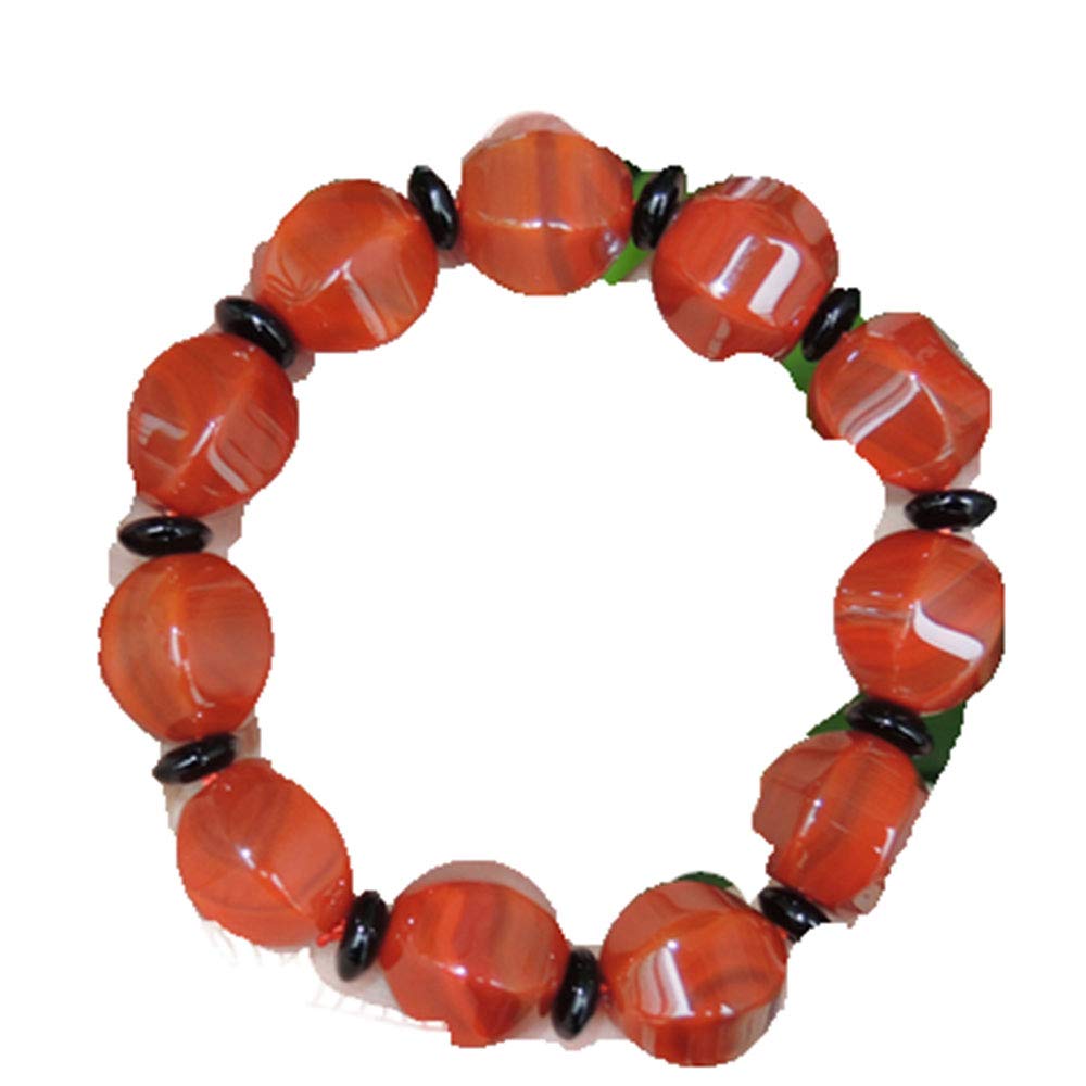 Natural South Red Agate Drum Bead Bracelet - Long Prism-Shaped Persimmon Red Stone Bracelet for Men & Women | Unisex Healing Crystal Jewelry for Meditation, Yoga & Spiritual Protection