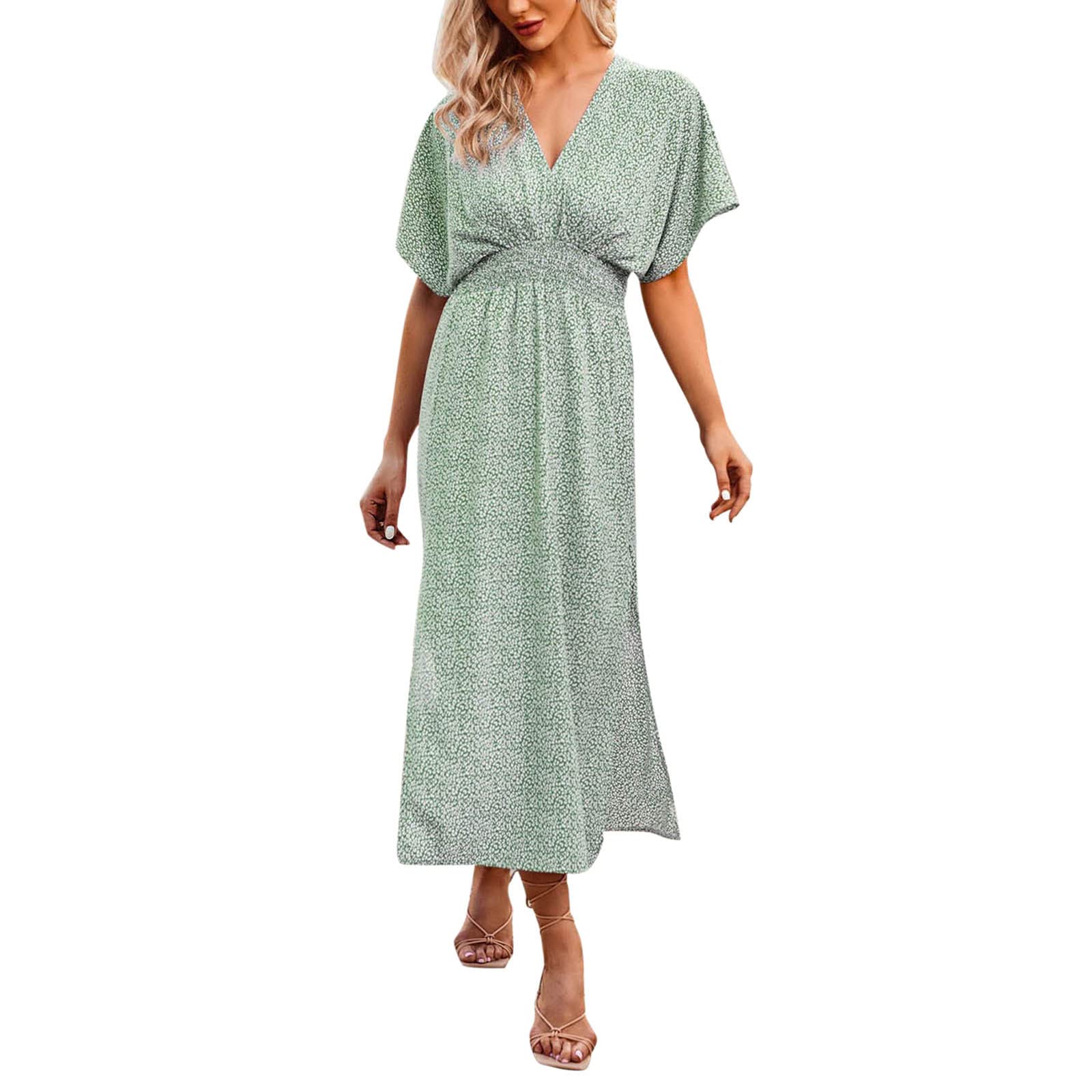 Bohemian Floral Summer Dress for Women - V Neck Short Sleeve High Waist A-Line Long Dress | Casual & Party Wear | Perfect for Beach Vacations, Music Festivals, and Date Nights