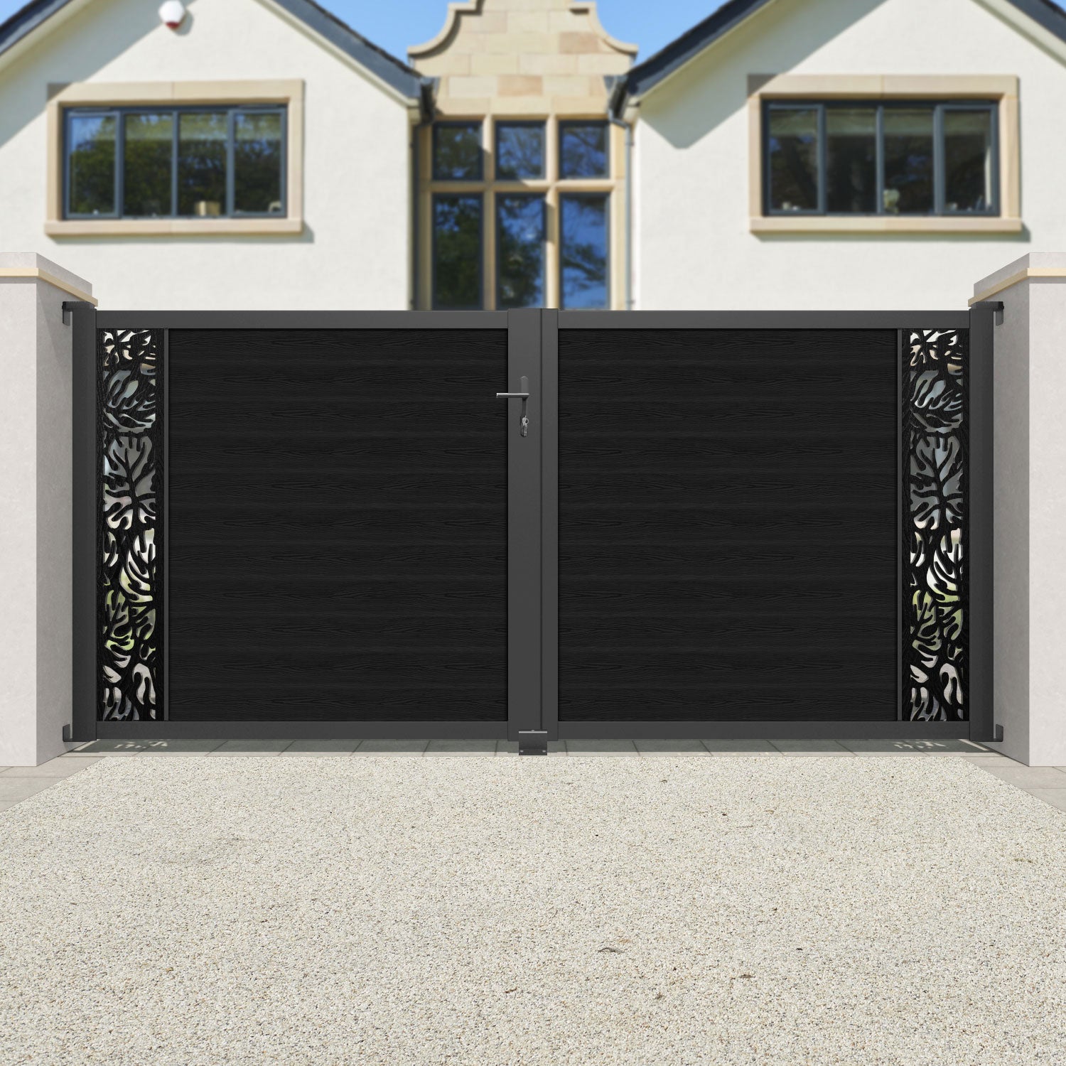 Classic Black Botanic Straight Top Driveway Gate - Durable Wrought Iron End Screen for Enhanced Privacy & Security | Perfect for Residential Driveways, Garden Entrances & Property Boundaries