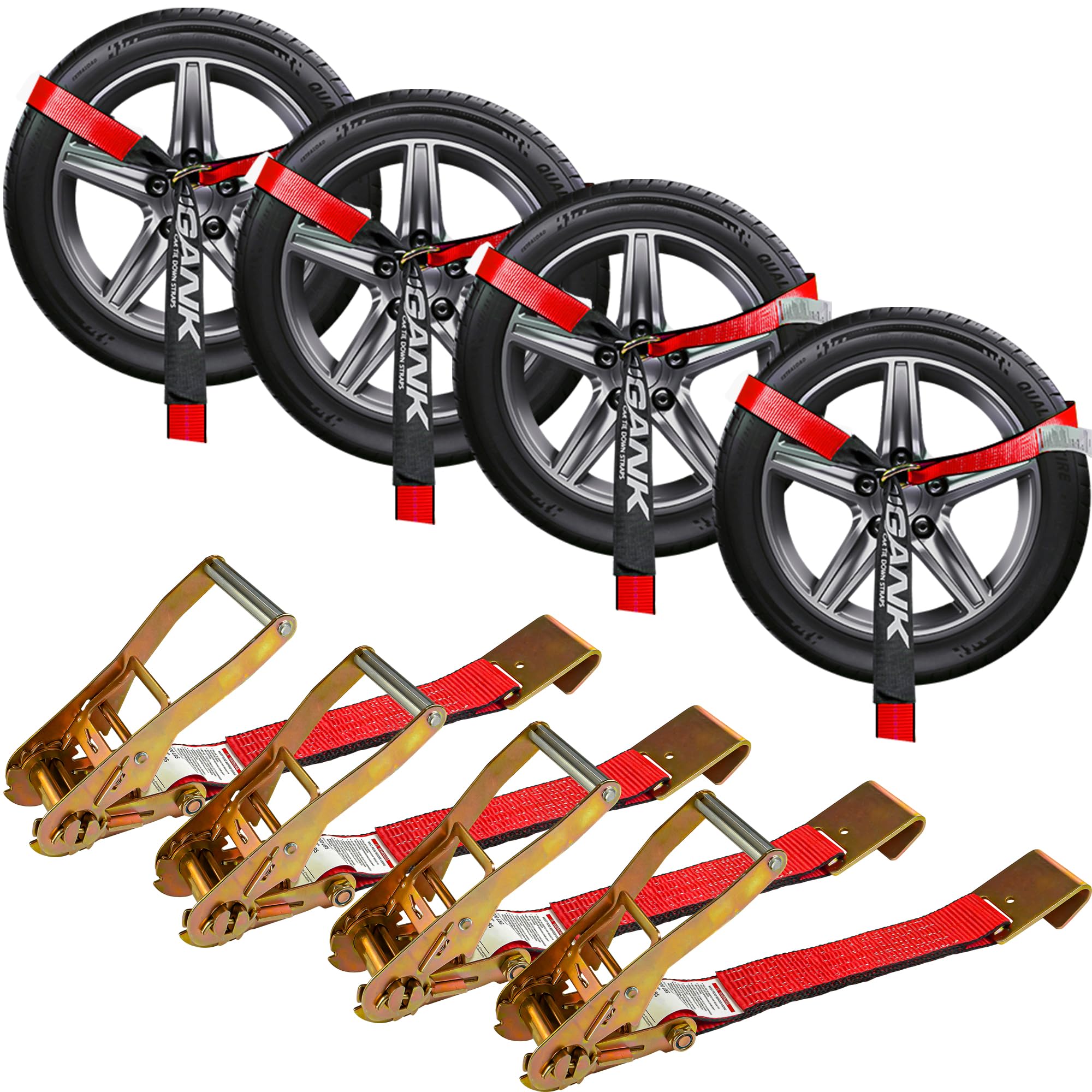 4-Pack Heavy Duty Car Tie Down Straps for Trailers - 2