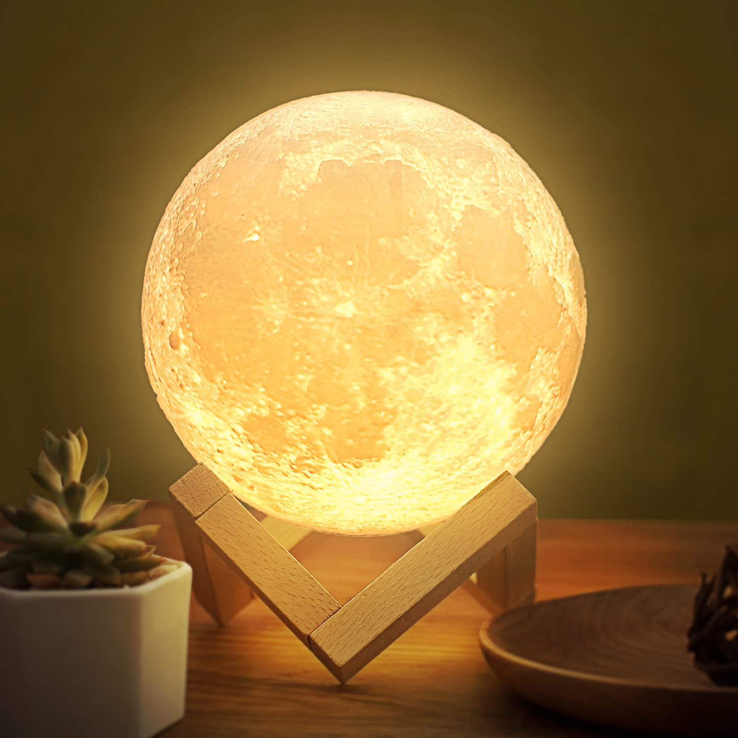 3D Printed Moon Lamp for Adults - 4.7 Inch Dimmable Touch Control Night Light | Romantic Birthday Gift for Women, Men & Kids | Rechargeable Home Decor | Perfect for Bedroom, Nursery & Romantic Nights