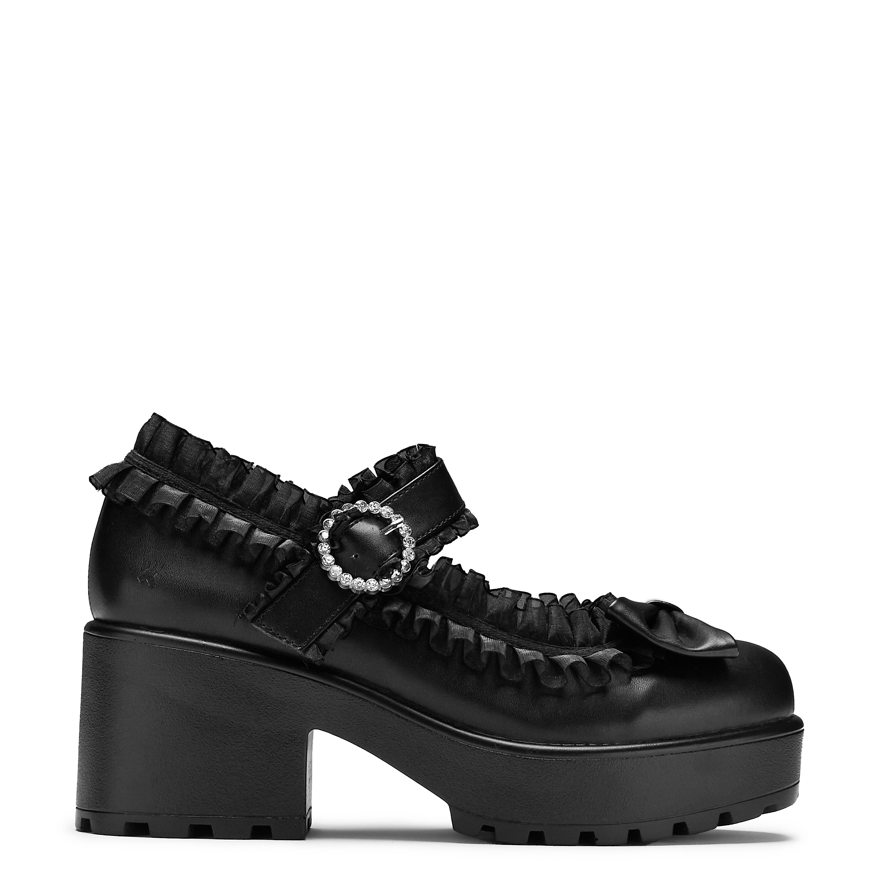 Tira Ruffle Mary Jane Shoes for Women - Dark Delights Edition | Elegant Vintage Style Flats with Bow Detail | Perfect for Weddings, Parties & Office Wear