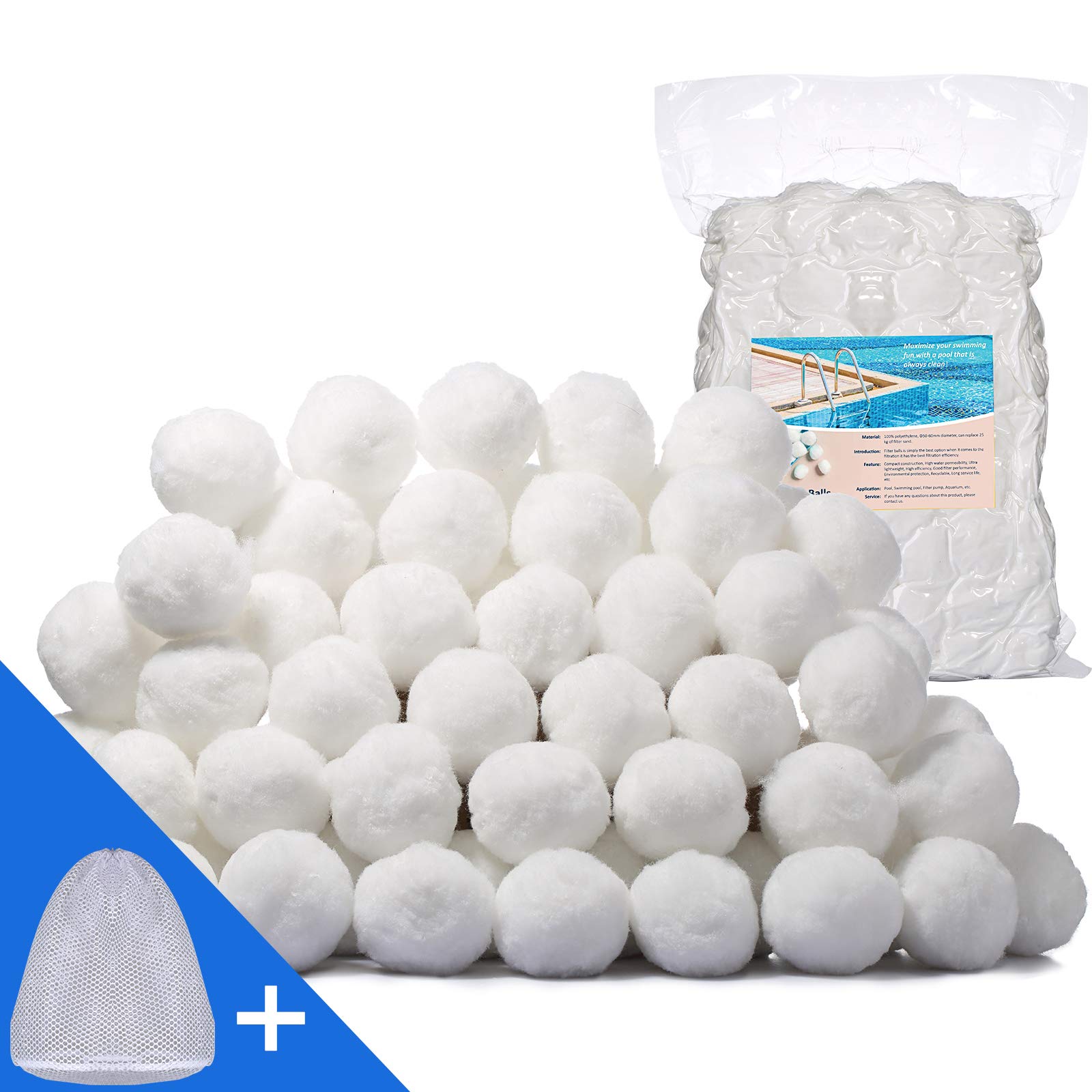 Misscat 1.5 lbs Eco-Friendly Pool Filter Balls - Fiber Filter Media Replacement for Swimming Pool Sand Filters (Equivalent to 50 lbs Sand) | Perfect for Inground & Above Ground Pool Maintenance