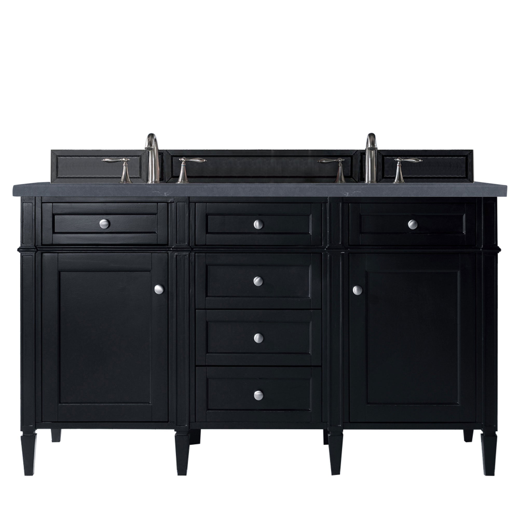 Brittany 60 Inch Black Onyx Double Vanity with 3CM Charcoal Soapstone Quartz Countertop - Perfect for Master Bathroom & Luxury Home Renovation