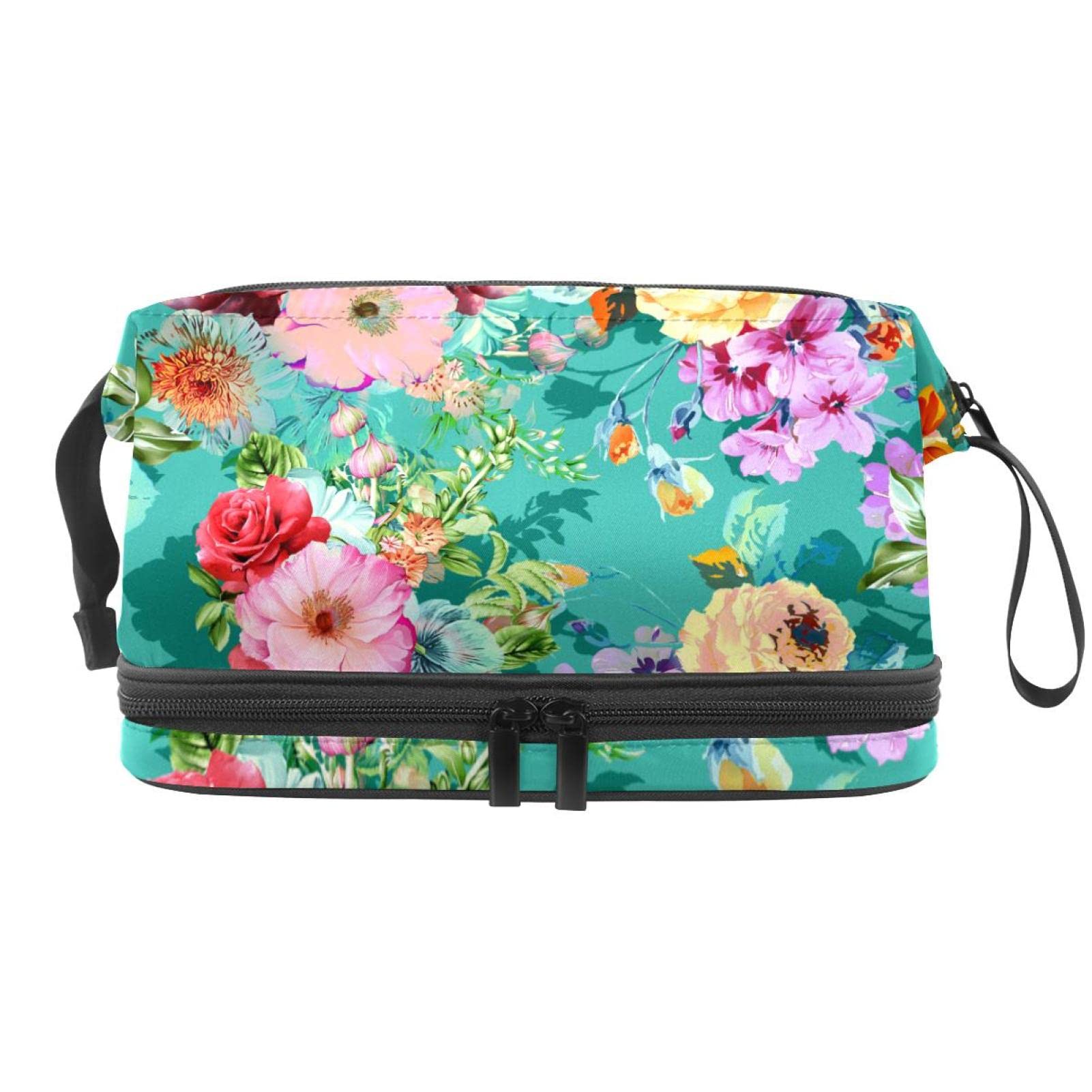 Double Layer Floral Makeup Bag - Travel Organizer for Women & Girls - Perfect for Toiletries & Cosmetics on the Go