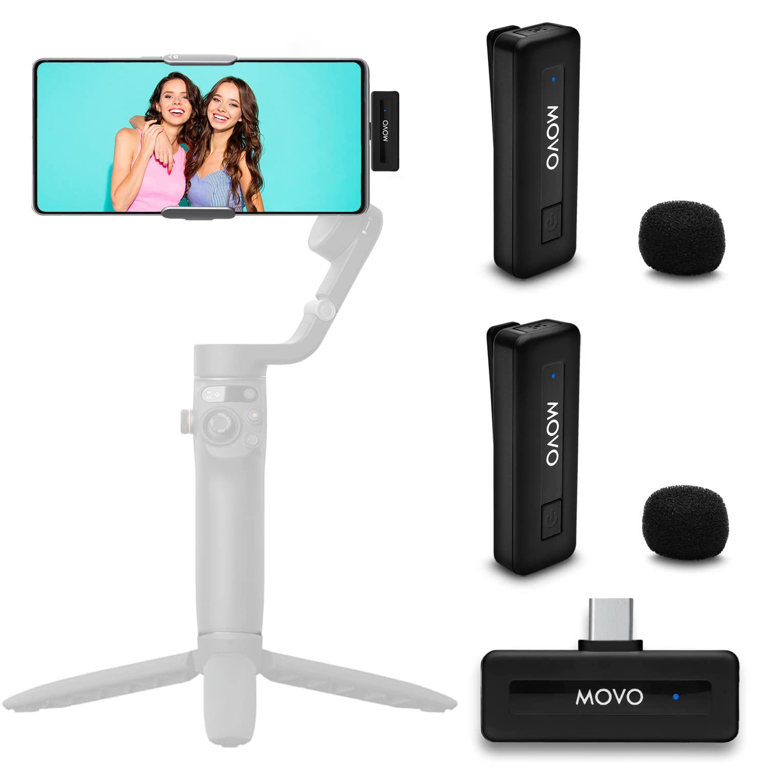 Movo Wireless Mini UC Duo Lavalier Microphone for Android - Ultra Compact Clip-On USB-C Mic with 10HR Battery & 164ft Range - Perfect for Vlogging, Interviews, Live Streaming & Content Creation