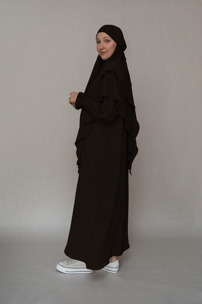 Elegant Black Non-Wrinkle Abaya Dress with Pockets - Modest Muslim Prayer Dress for Women, Perfect for Daily Wear, Mosque & Special Occasions