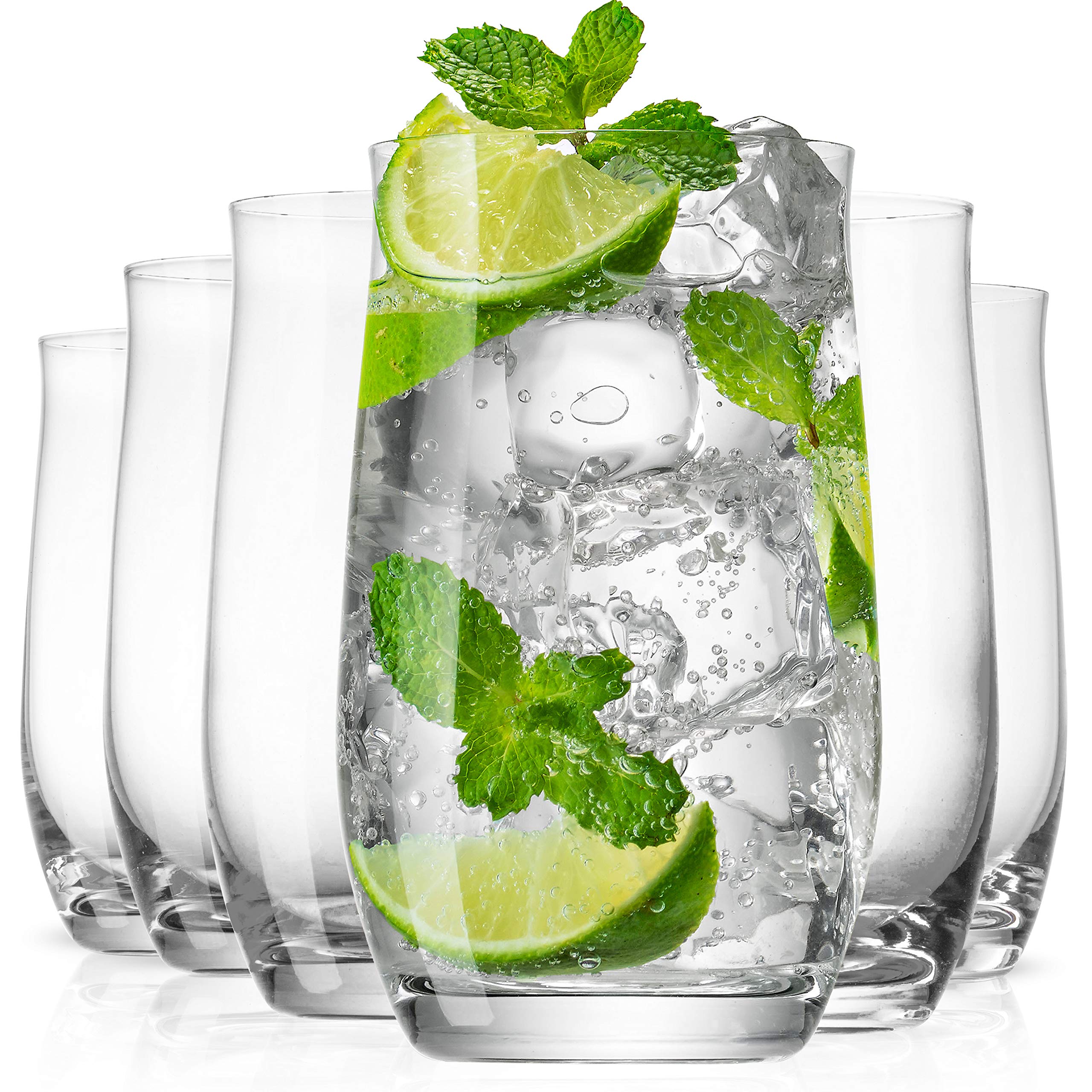 Premium BENETI Highball Glasses Set of 6 - 14oz Heavy Base Crystal Clear Drinking Glasses for Cocktails, Beer, Juice & Iced Beverages - Perfect for Home Bars, Parties & Restaurant Use