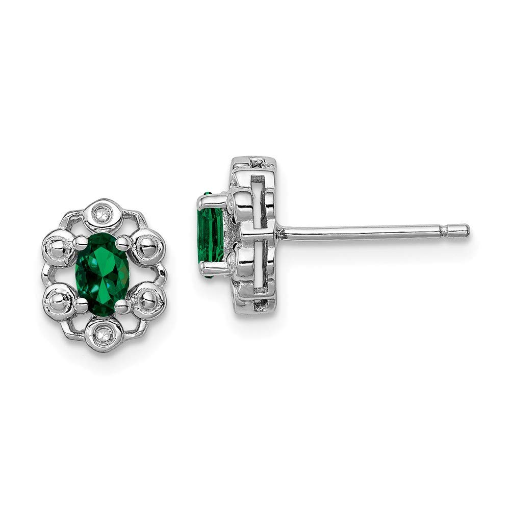 925 Sterling Silver Open Back Post Earrings with Created Emerald & Diamond - 9x7mm Elegant Stud Earrings for Women | Perfect for Weddings, Parties & Daily Wear