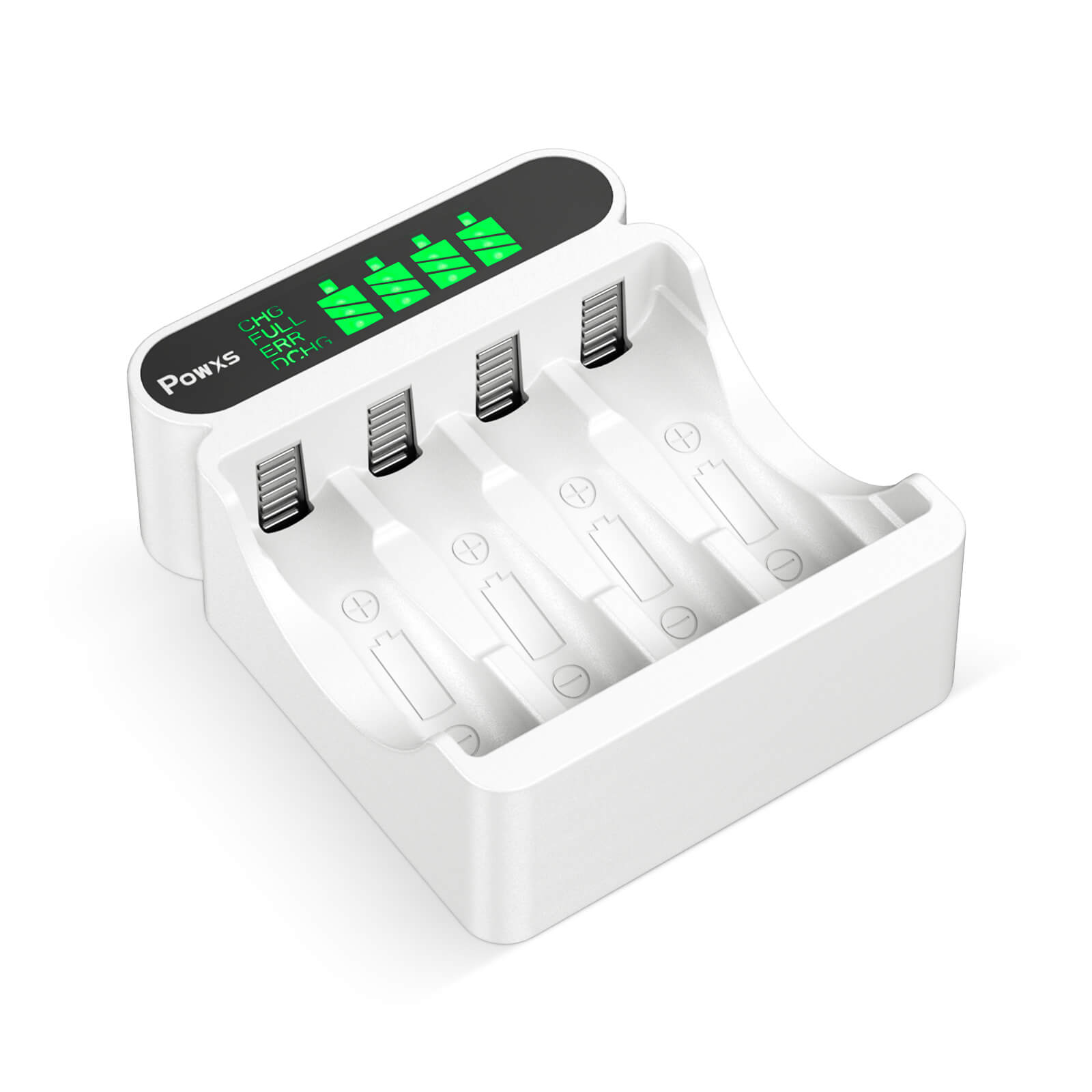 POWXS 4 Bay AA AAA Battery Charger - Fast Charging for Rechargeable Batteries - Perfect for Cameras, Toys, and Home Electronics