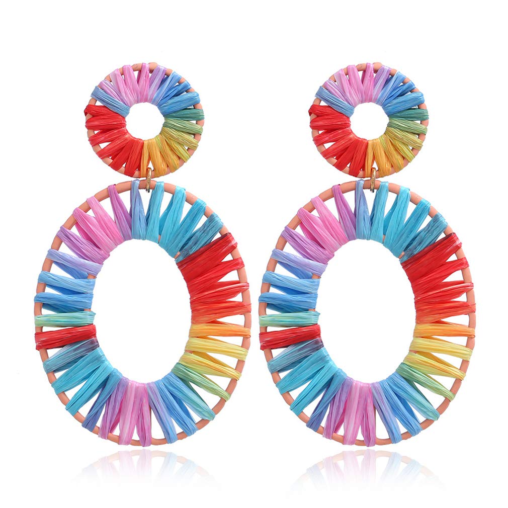 Fashion Hand-Woven Raffia Oval Drop Dangle Earrings for Women - Bohemian Chic Jewelry Gift for Birthday, Party & Summer Outfits