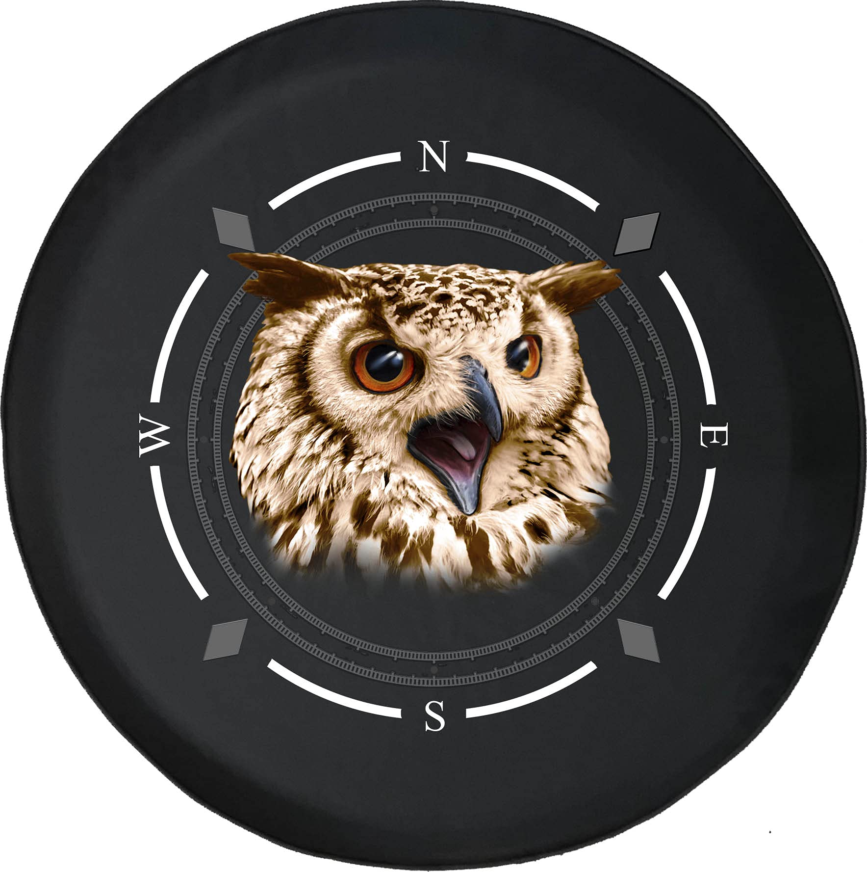 Premium Spare Tire Cover with Compass Design - Brown & Gold Owl Print - Universal Fit for SUV, Trailer, RV & Most Vehicles | Waterproof & UV Resistant for Outdoor Adventures & Road Trips