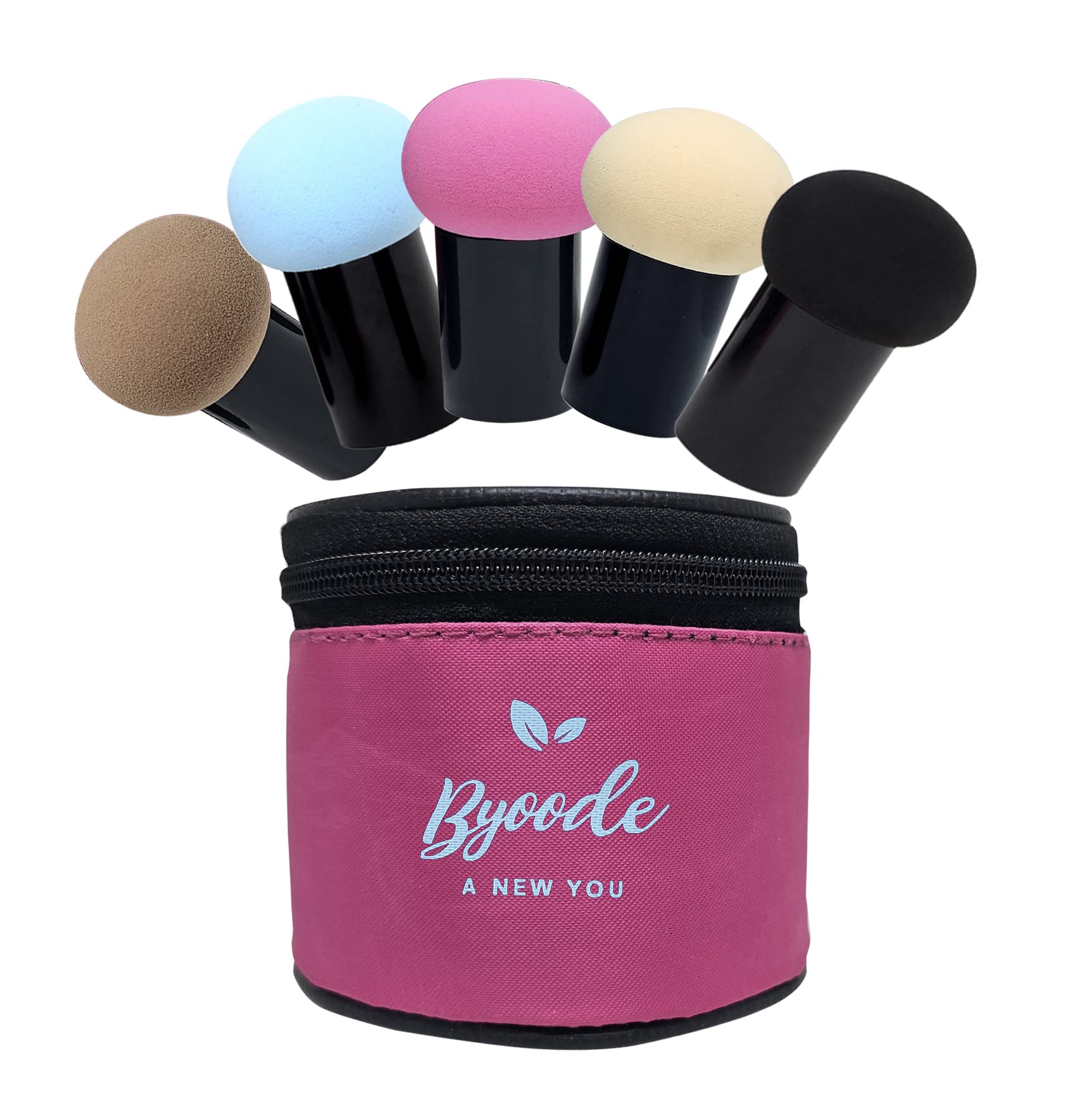 Byoode 5-Piece Mushroom Head Beauty Blender Set - Soft Makeup Sponge Puff for Foundation & Concealer Application (Multicolor with Travel Bag) - Perfect for Professional Makeup, Travel & Everyday Beauty Routine