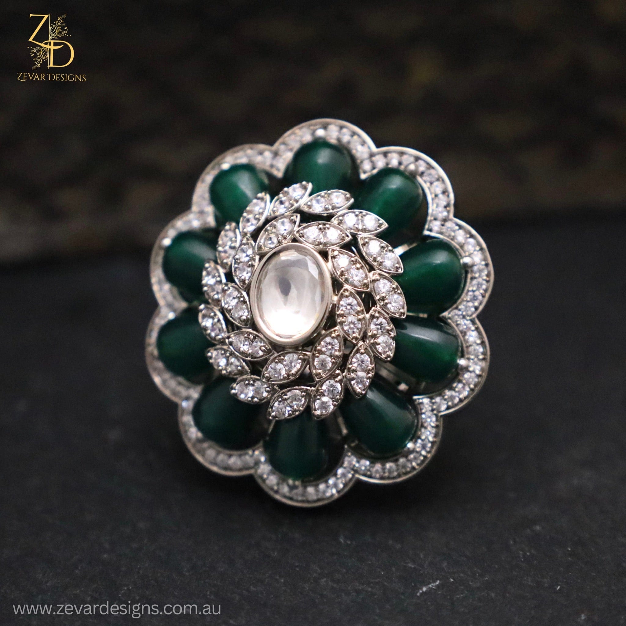 AD & Uncut Polki Ring - Emerald Green Gemstone Jewelry for Women | Perfect for Weddings, Parties & Special Occasions