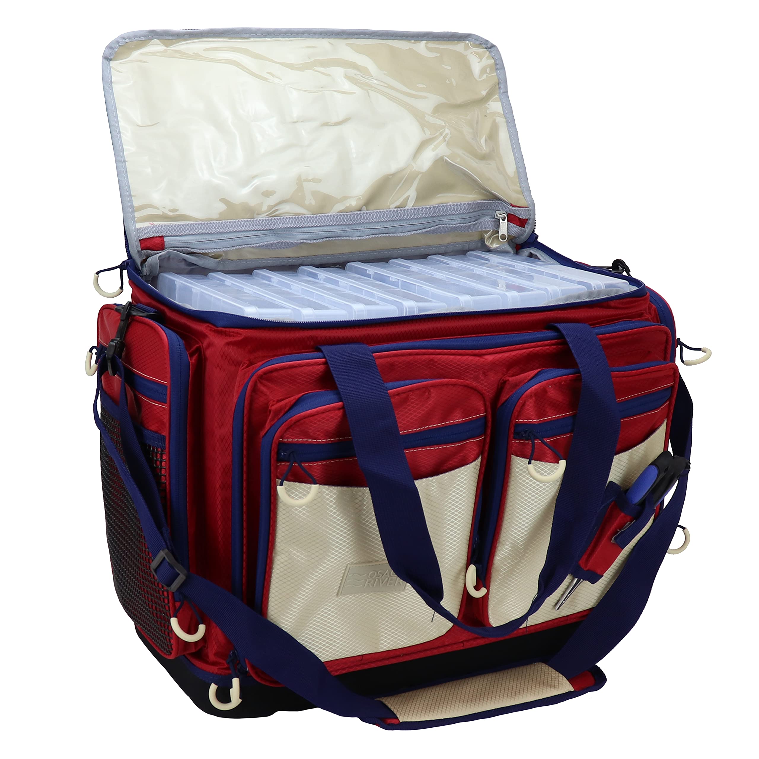 OSAGE RIVER Fishing Tackle Bag with Tackle Boxes - Waterproof Saltwater Fishing Gear Organizer with Non-Slip Bottom, Padded Shoulder Strap & Fishing Pliers - Perfect Fishing Accessories for Men - Ideal for Beach, Boat & Freshwater Fishing Trips