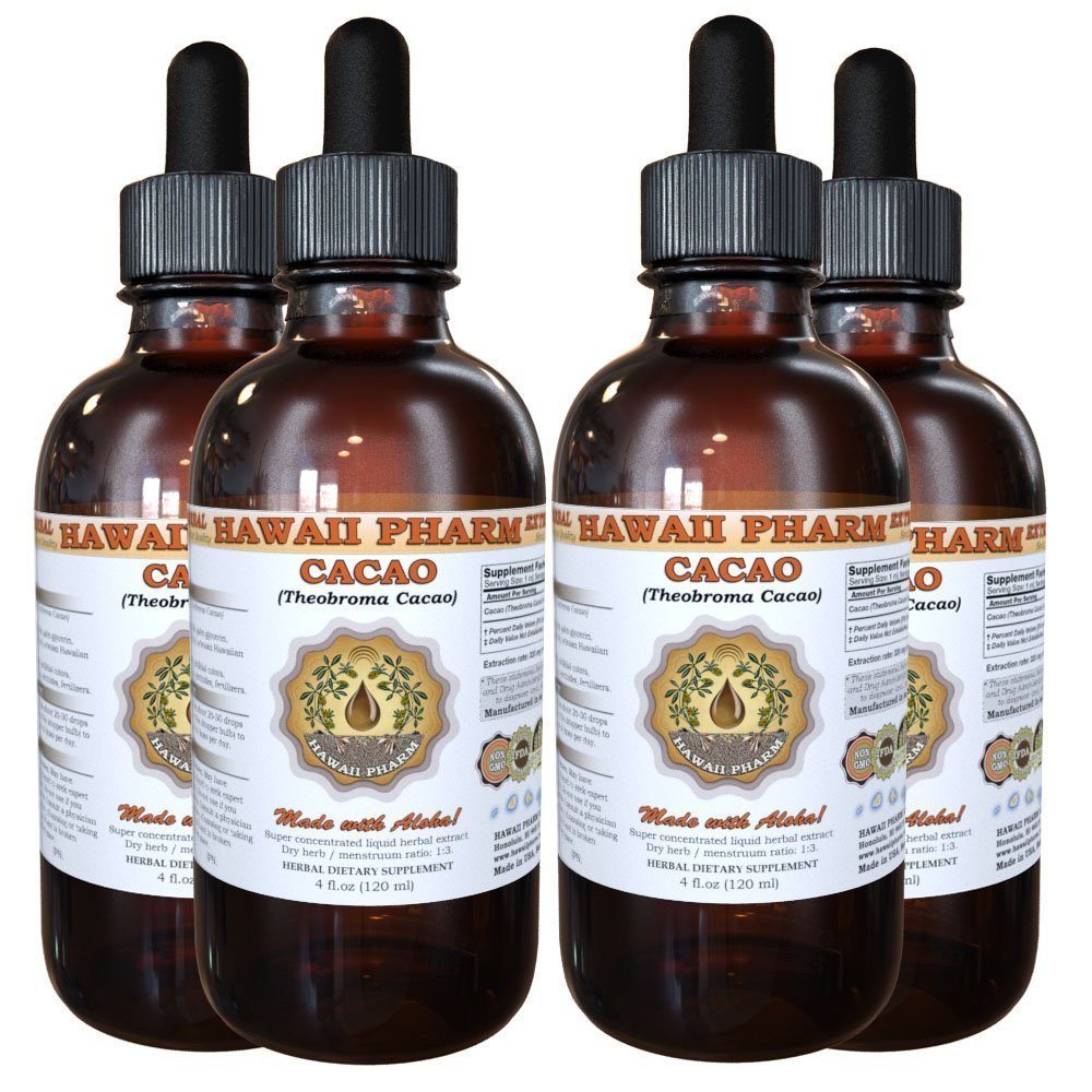 Organic Cacao Liquid Extract (Theobroma Cacao) - 4x4 oz Natural Tincture Supplement for Energy, Mood & Baking | Vegan, Gluten-Free Superfood Boost