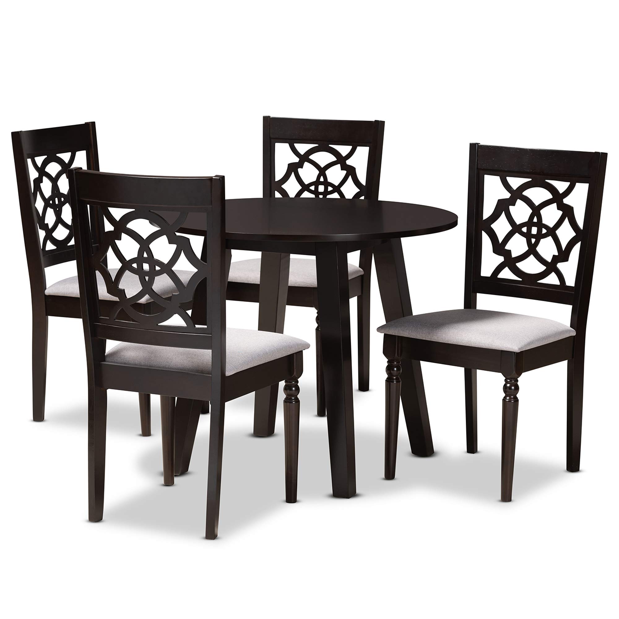 Baxton Studio Modern Dining Table Set with 4 Chairs - Grey & Dark Brown Wood Finish for Kitchen, Dining Room, or Small Space