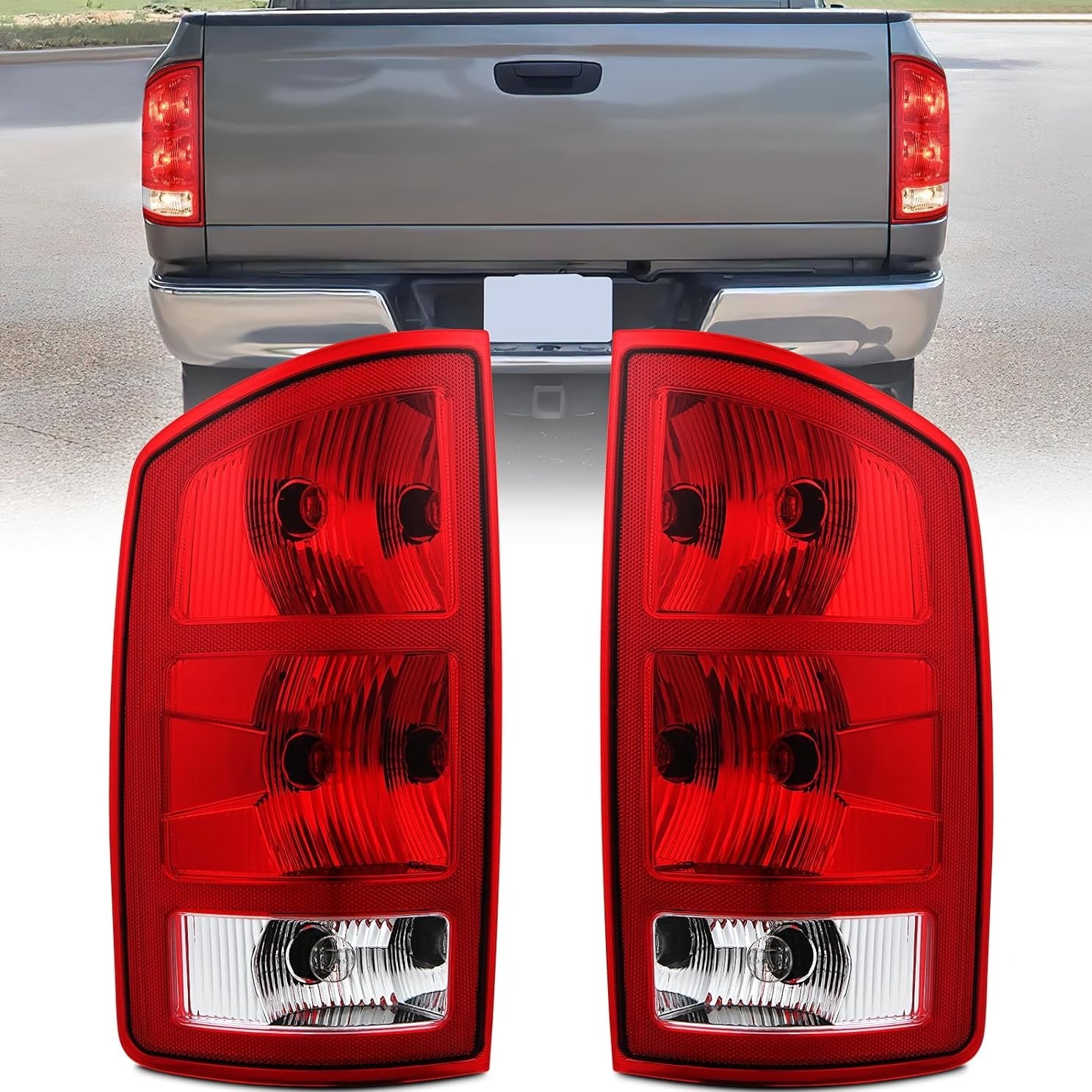 2002-2006 Dodge Ram 1500/2500/3500 Taillight Assembly Replacement - OE Style with Bulbs for Driver & Passenger Side - Perfect for Truck Restoration & Night Driving Safety