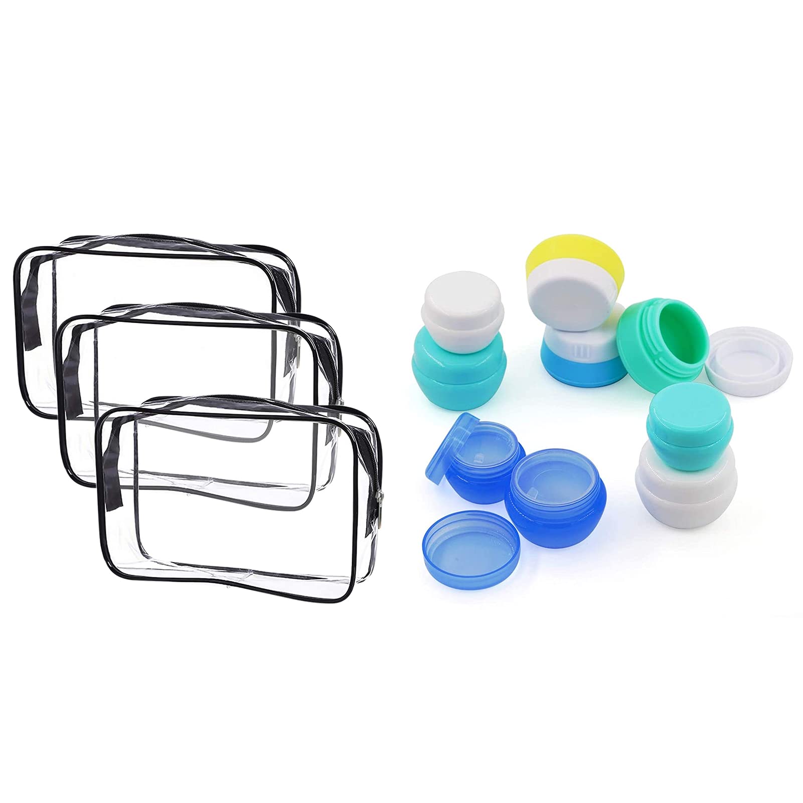 Travel Size Silicone & PP Cream Jars - Leak Proof Empty Lotion Containers Set with Clear Toiletry Bag | TSA Approved Quart Size Cosmetic Storage for Makeup, Skincare & Shampoo | Perfect for Airplane Travel, Gym & Vacation Organization