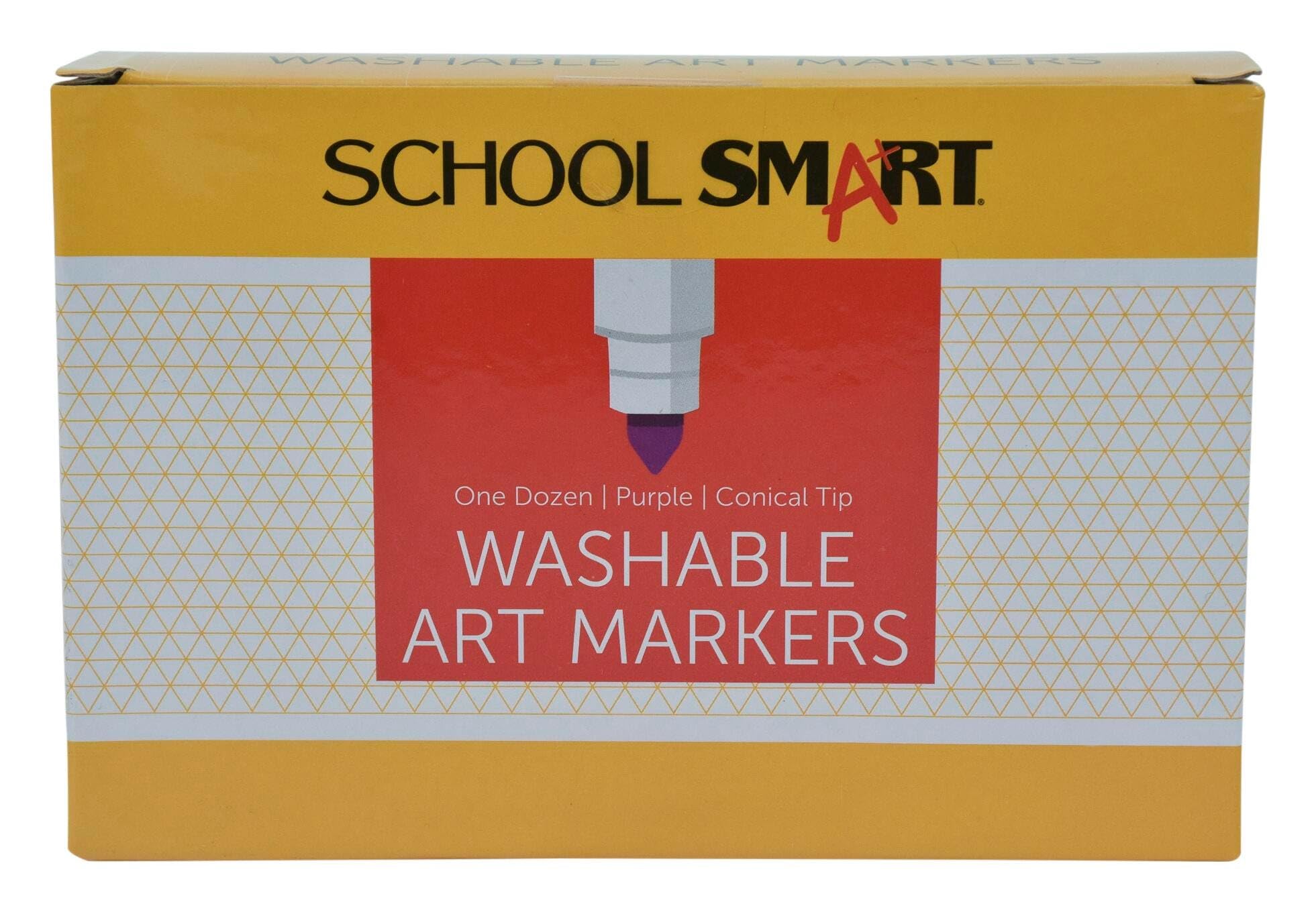 School Smart Washable Art Markers - 12 Pack, Conical Tip, Purple | Non-Toxic, Vibrant Colors for Kids Drawing, Classroom Projects & DIY Crafts