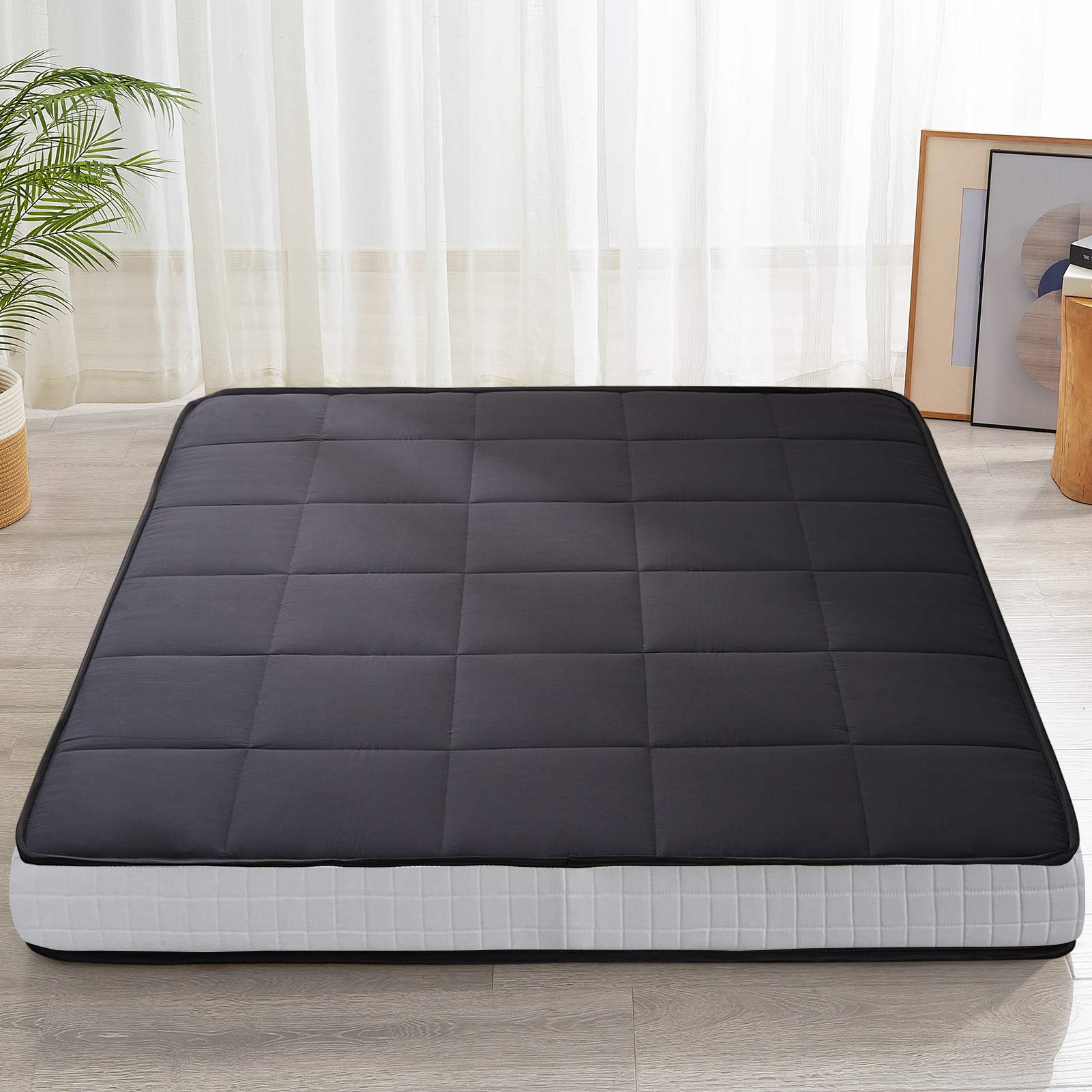 MAXYOYO 6-Inch Extra Thick Square Floor Futon Mattress - Foldable Memory Foam Topper Mattress Pad for Guest Bed, Dorm Room & Small Spaces - Black