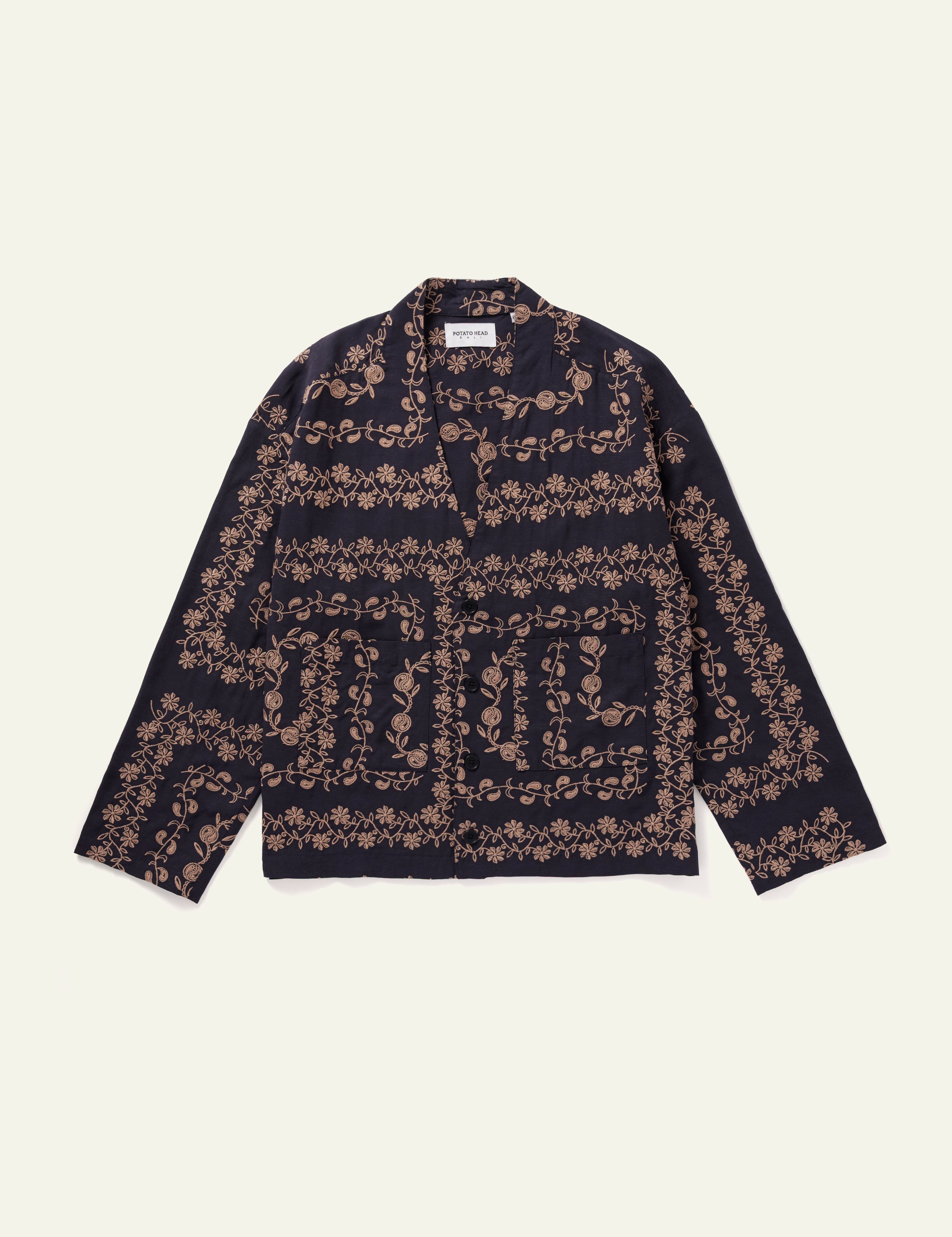 Yin Yang Paisley Print Long Sleeve Cardigan Sweater for Women - Navy Blue Boho Chic Open Front Cover Up | Perfect for Yoga, Meditation & Casual Wear