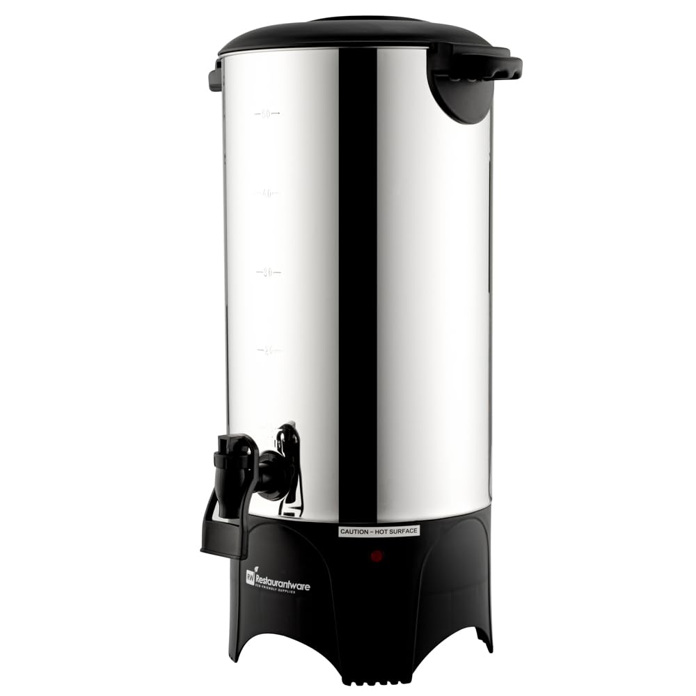 Restaurantware Restpresso 230oz (6.8L) Commercial Coffee Dispenser - Large Stainless Steel Coffee Urn with No-Drip Spigot & Sight Gauge - 120V/1000W (Serves 46 Cups) - Perfect for Restaurants, Cafes, Catering & Office Break Rooms